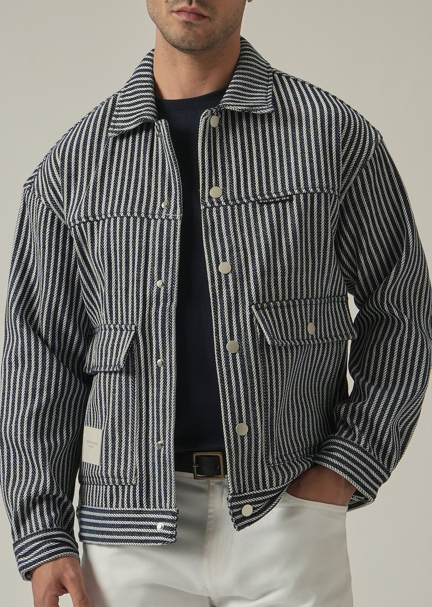 Vertical Striped Denim Jacquard Jacket