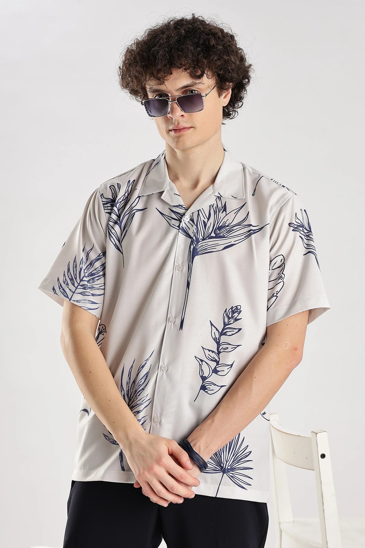 Leaf printed short sleeve shirt for men