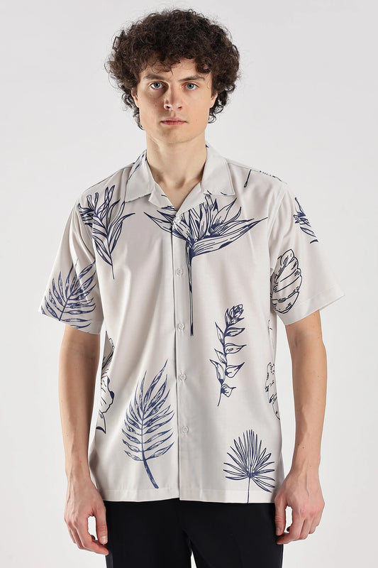 Leaf printed short sleeve shirt for men