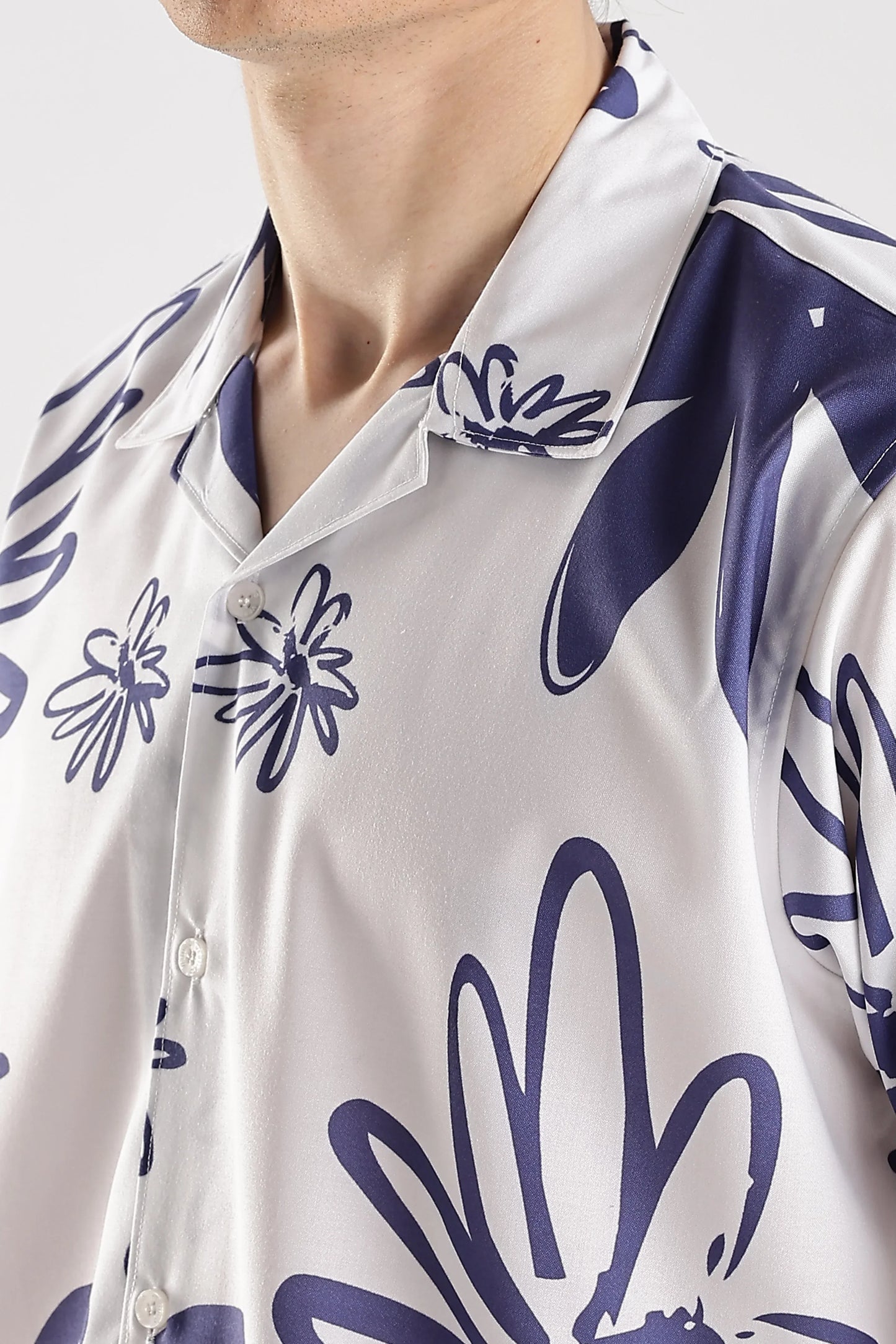 White floral printed hawaiian shirt