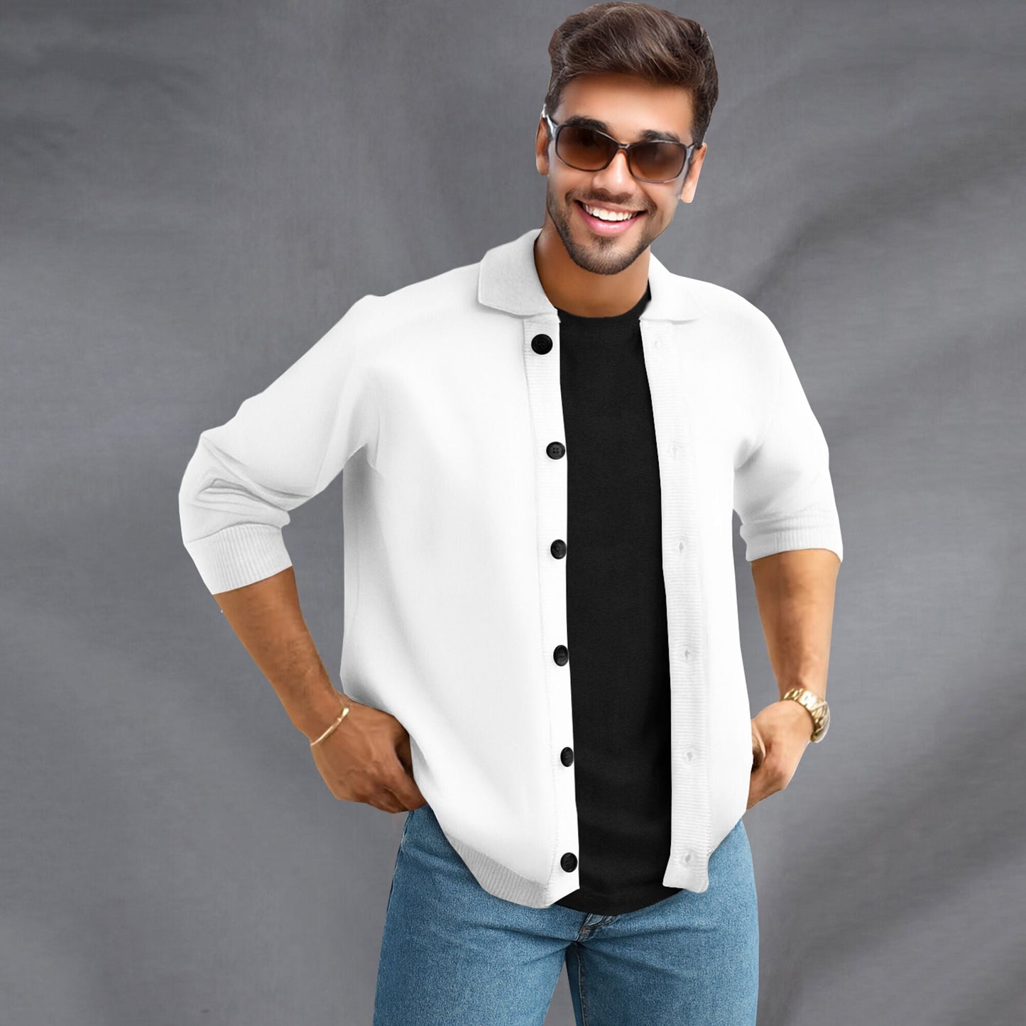 Men’s Full Sleeve Spread Collar Casual Jacket White