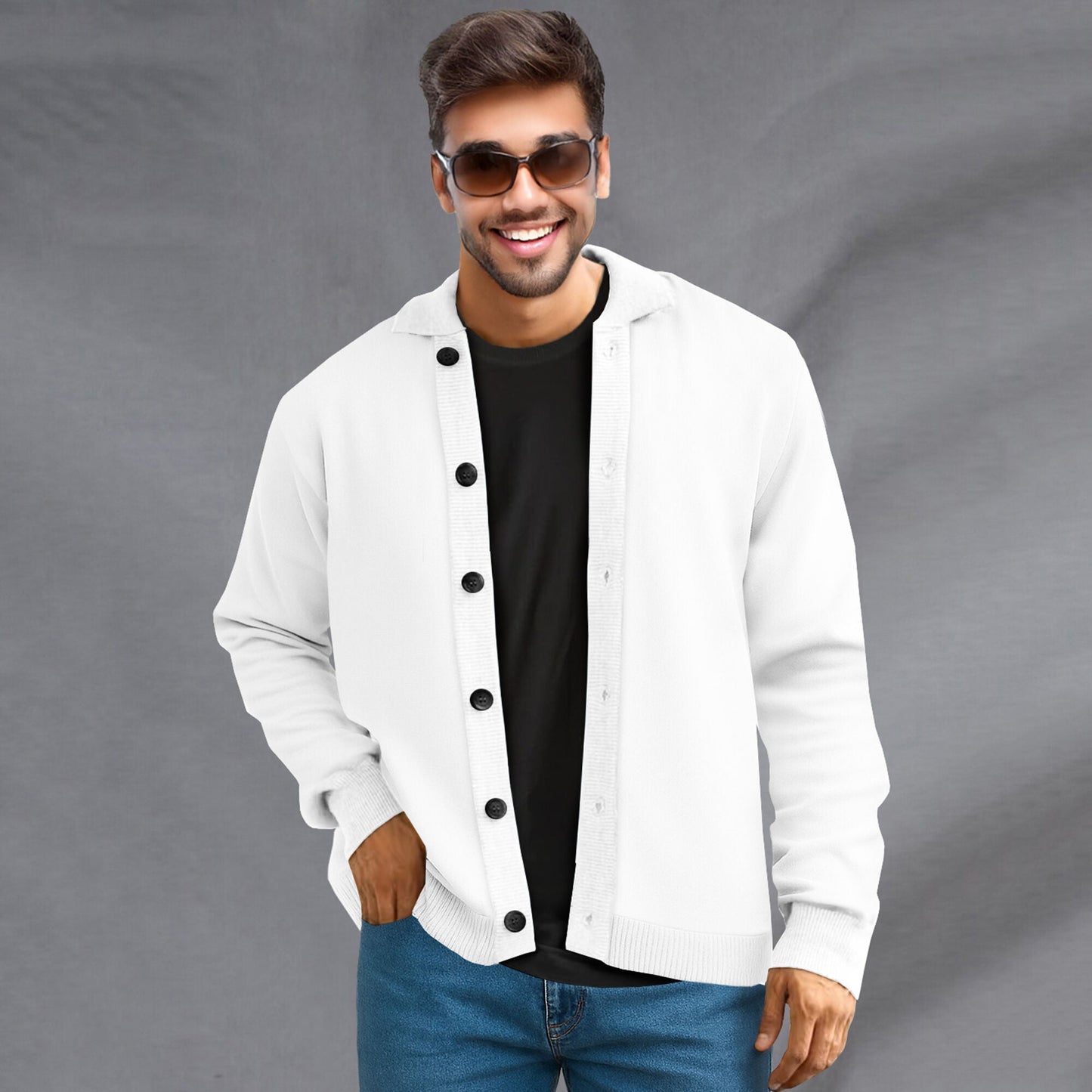 Men’s Full Sleeve Spread Collar Casual Jacket White