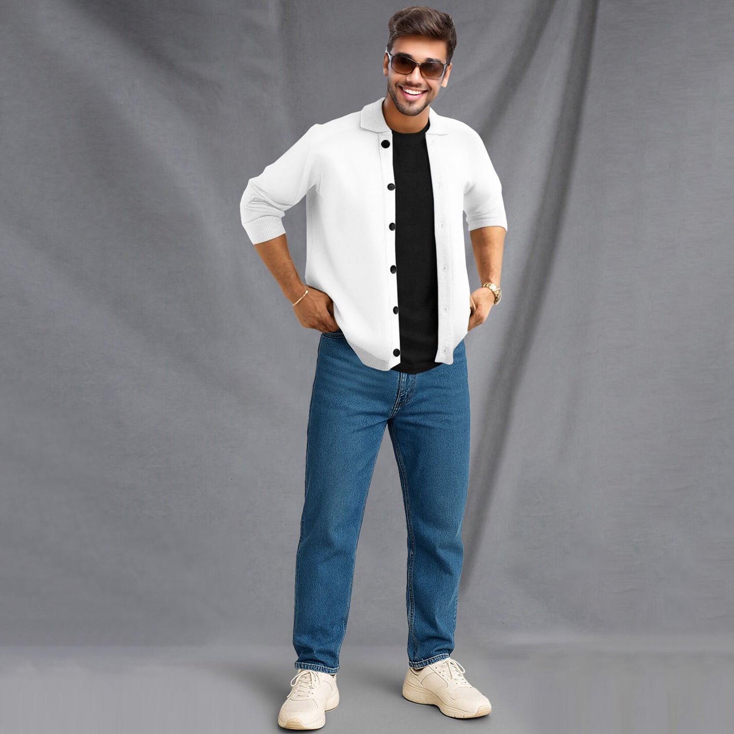 Men’s Full Sleeve Spread Collar Casual Jacket White