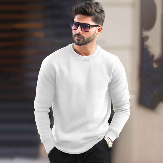 PLAIN WHITE MEN REGULAR FIT CASUAL SWEATSHIRT