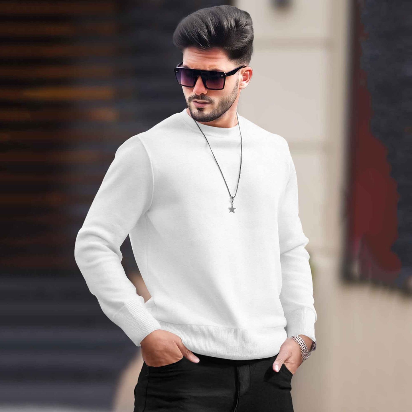 PLAIN WHITE MEN REGULAR FIT CASUAL SWEATSHIRT