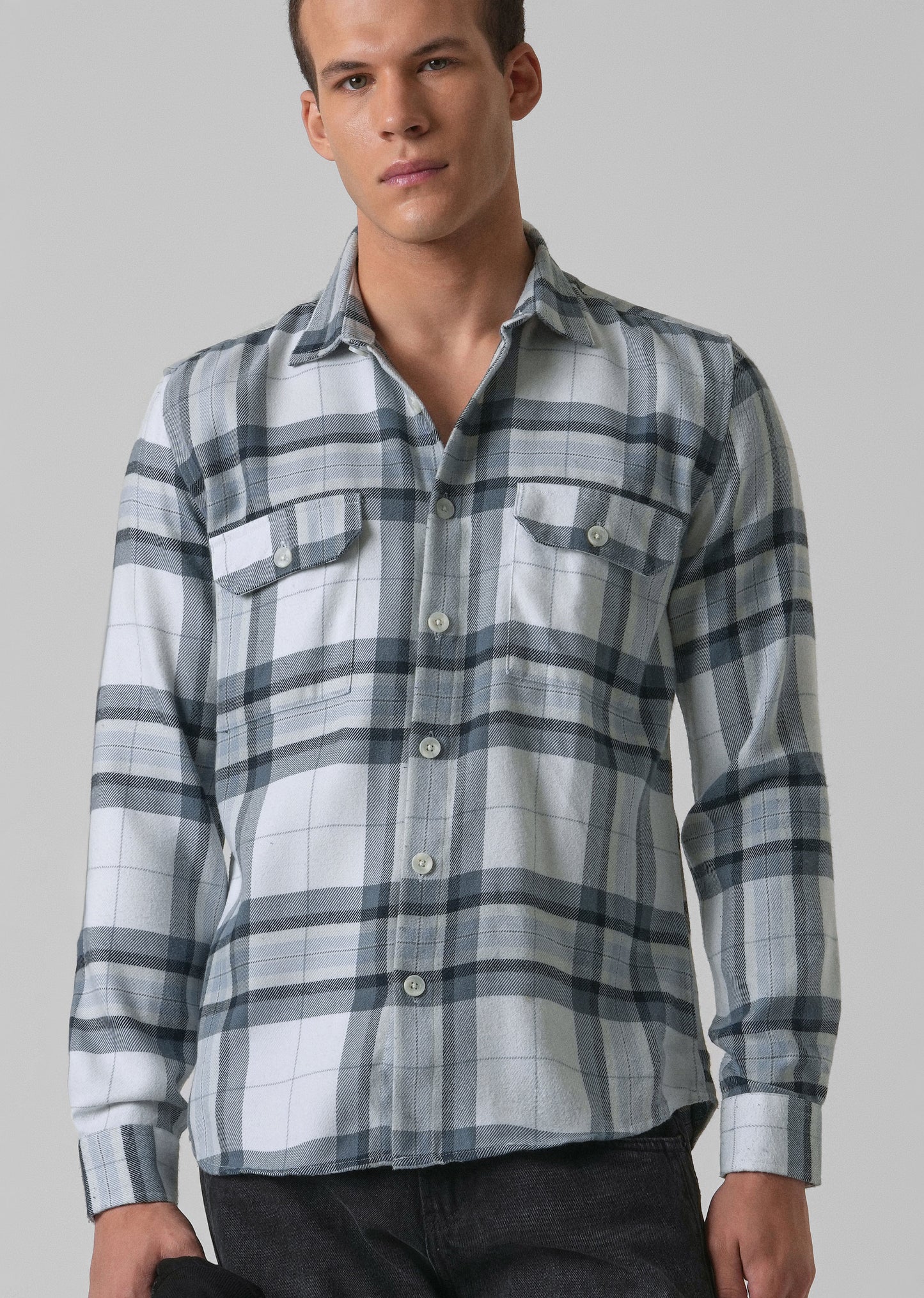 White Brushed Cotton Check Shirt