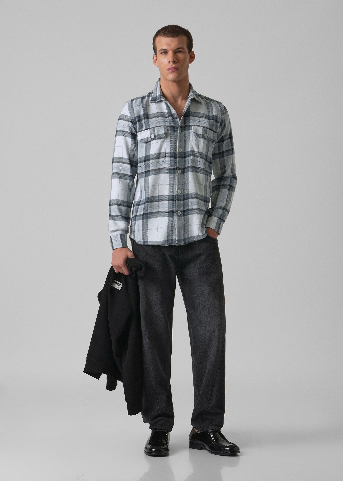 White Brushed Cotton Check Shirt