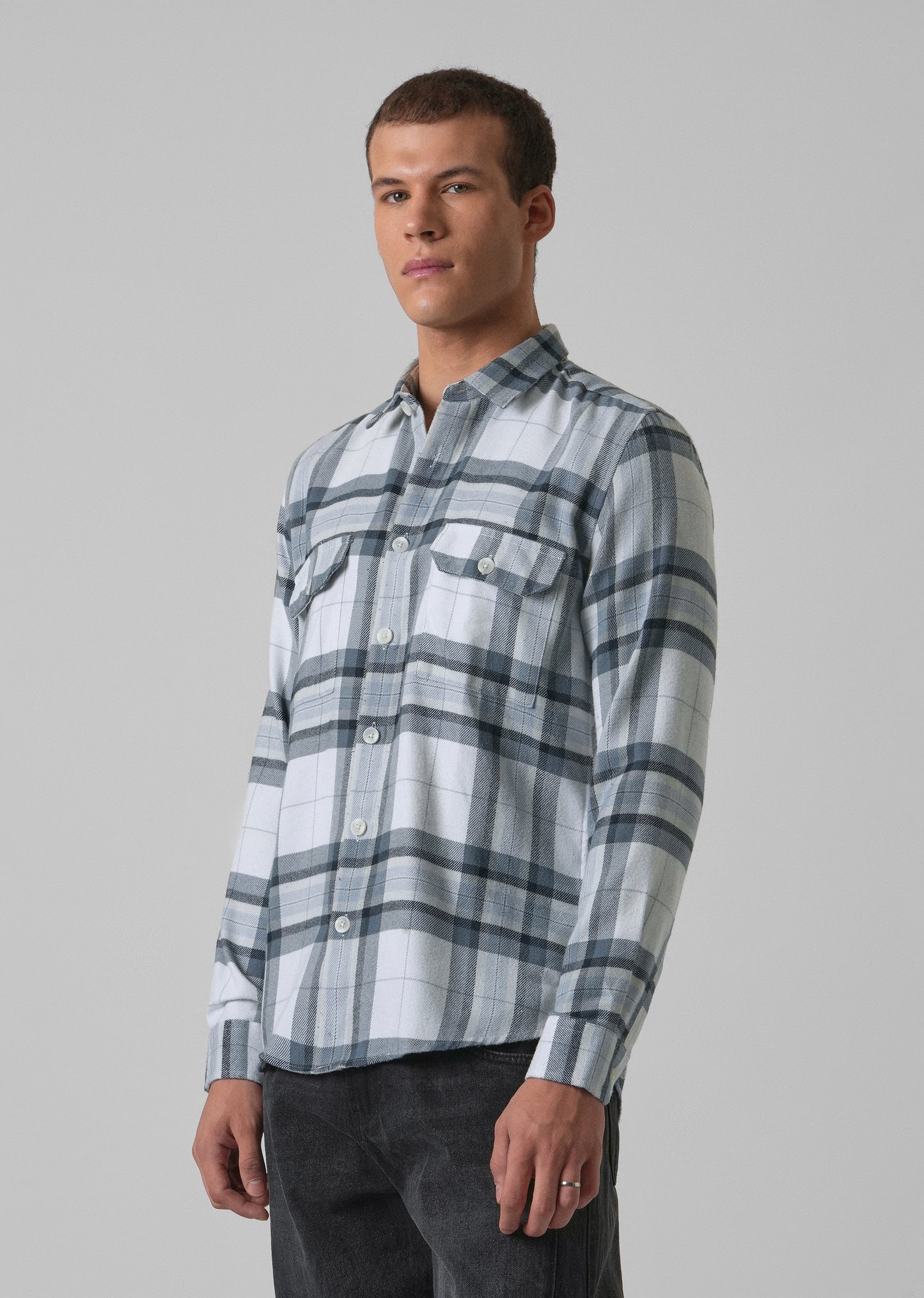 White Brushed Cotton Check Shirt