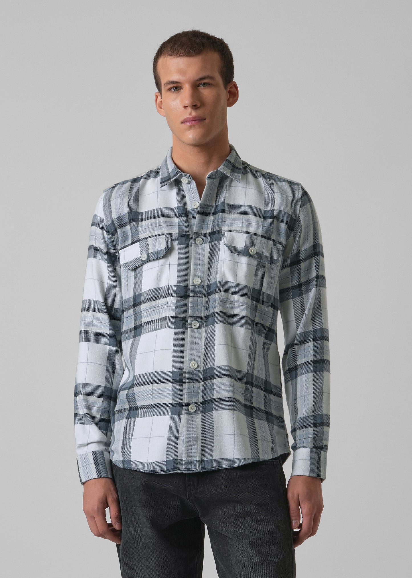White Brushed Cotton Check Shirt