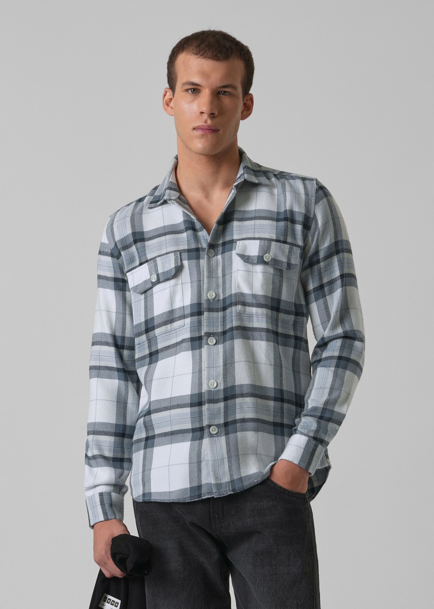 White Brushed Cotton Check Shirt