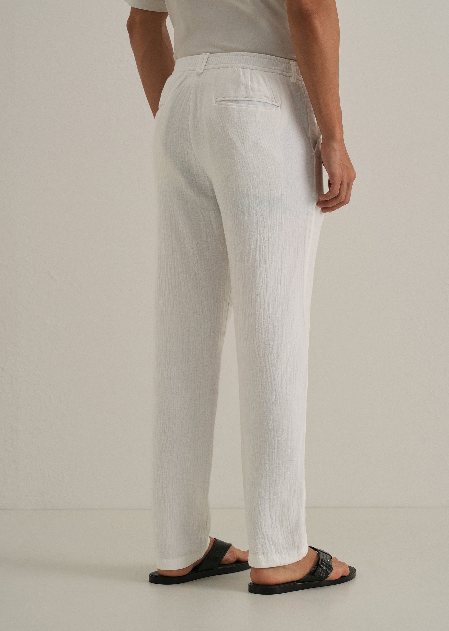 White Crinkled Cotton Trouser