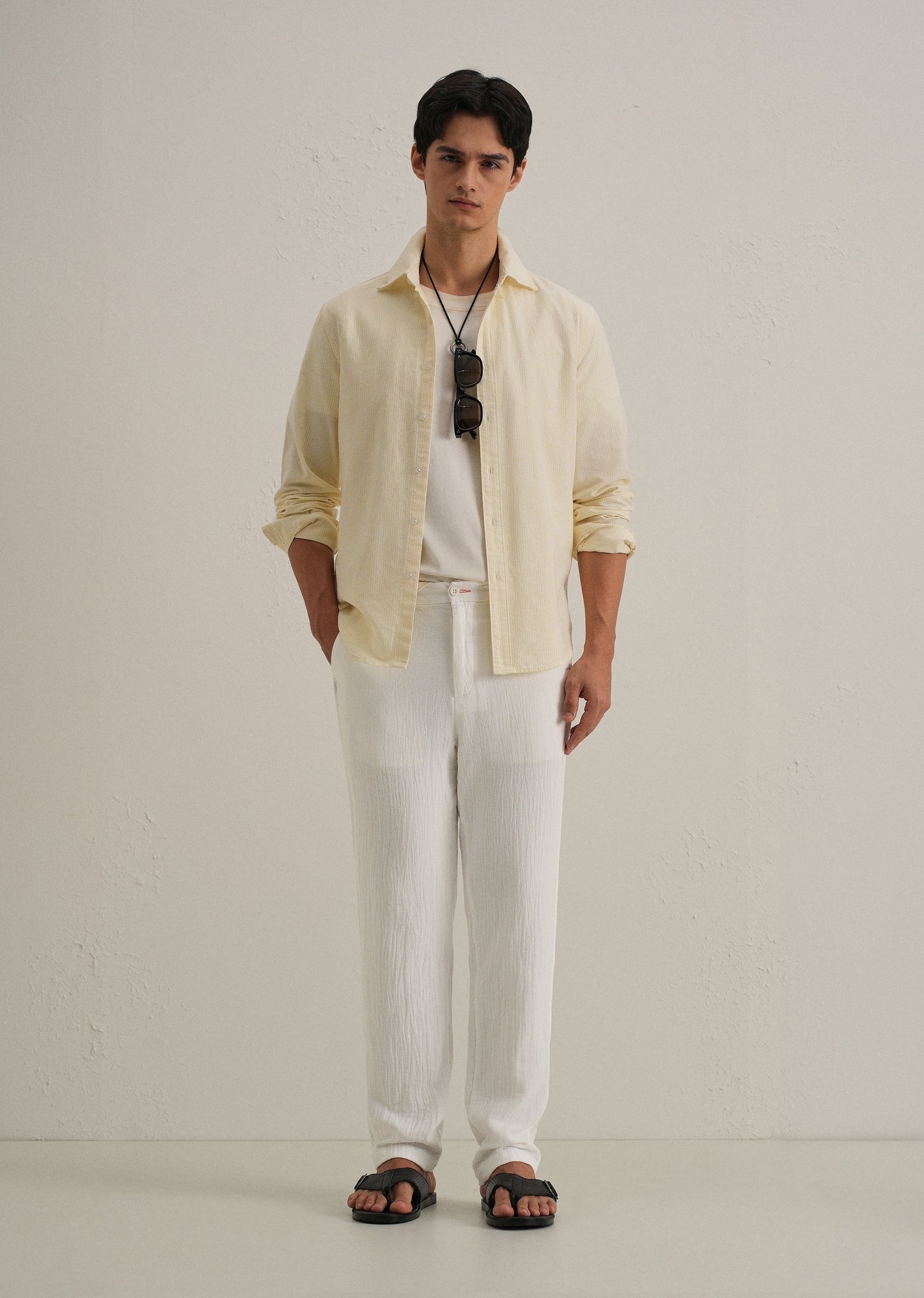 White Crinkled Cotton Trouser