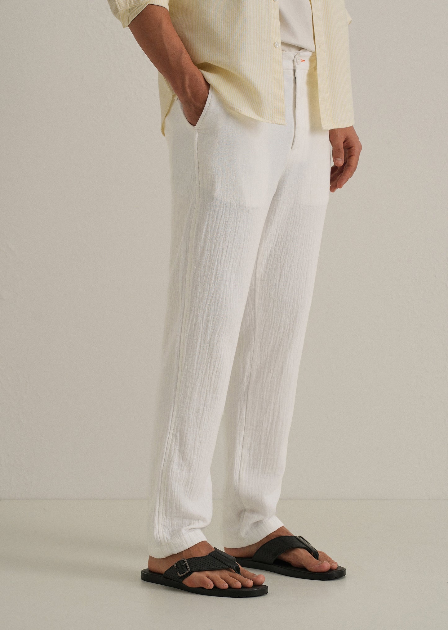 White Crinkled Cotton Trouser