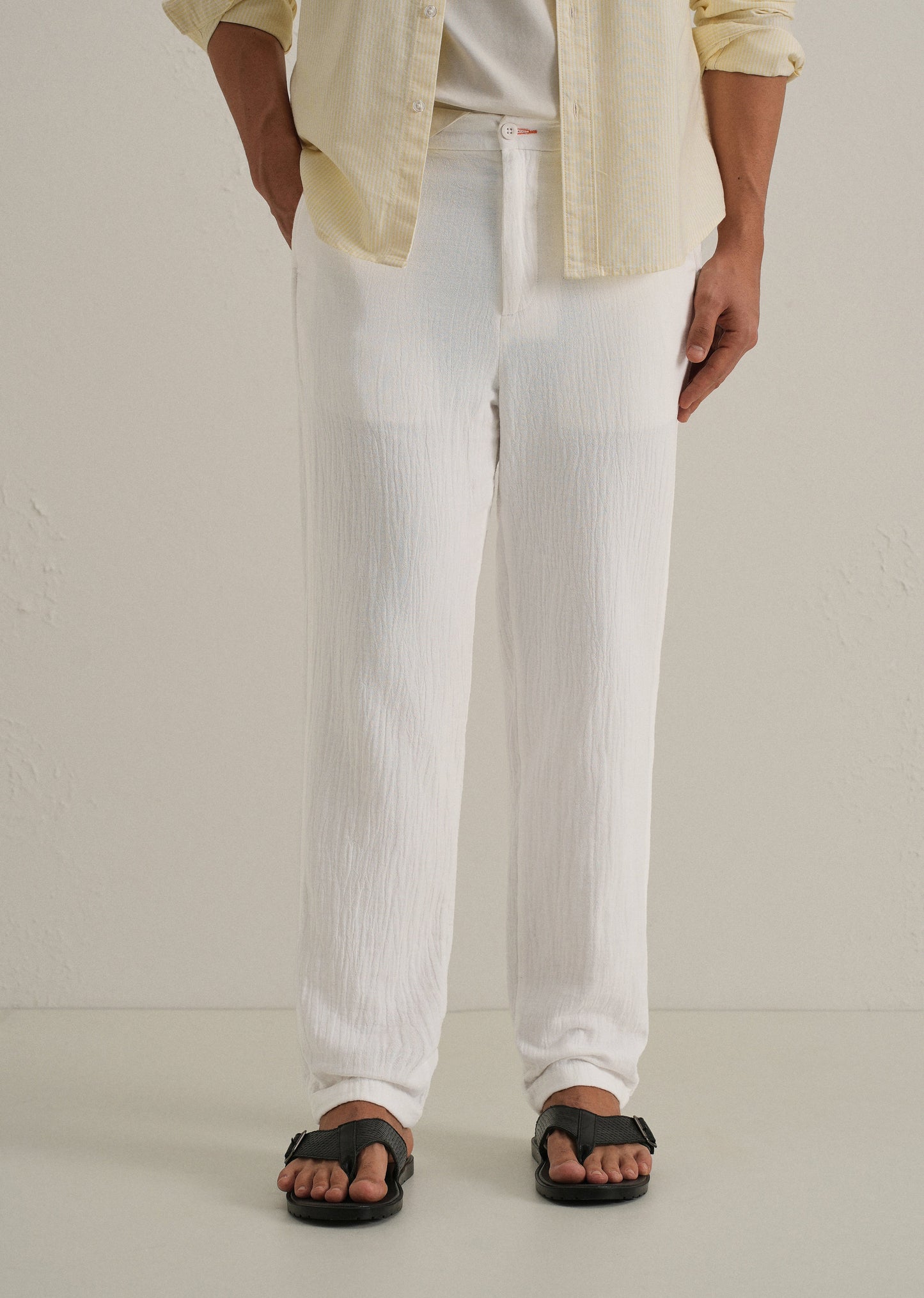 White Crinkled Cotton Trouser