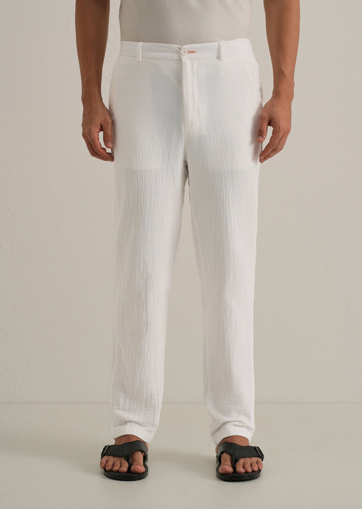 White Crinkled Cotton Trouser