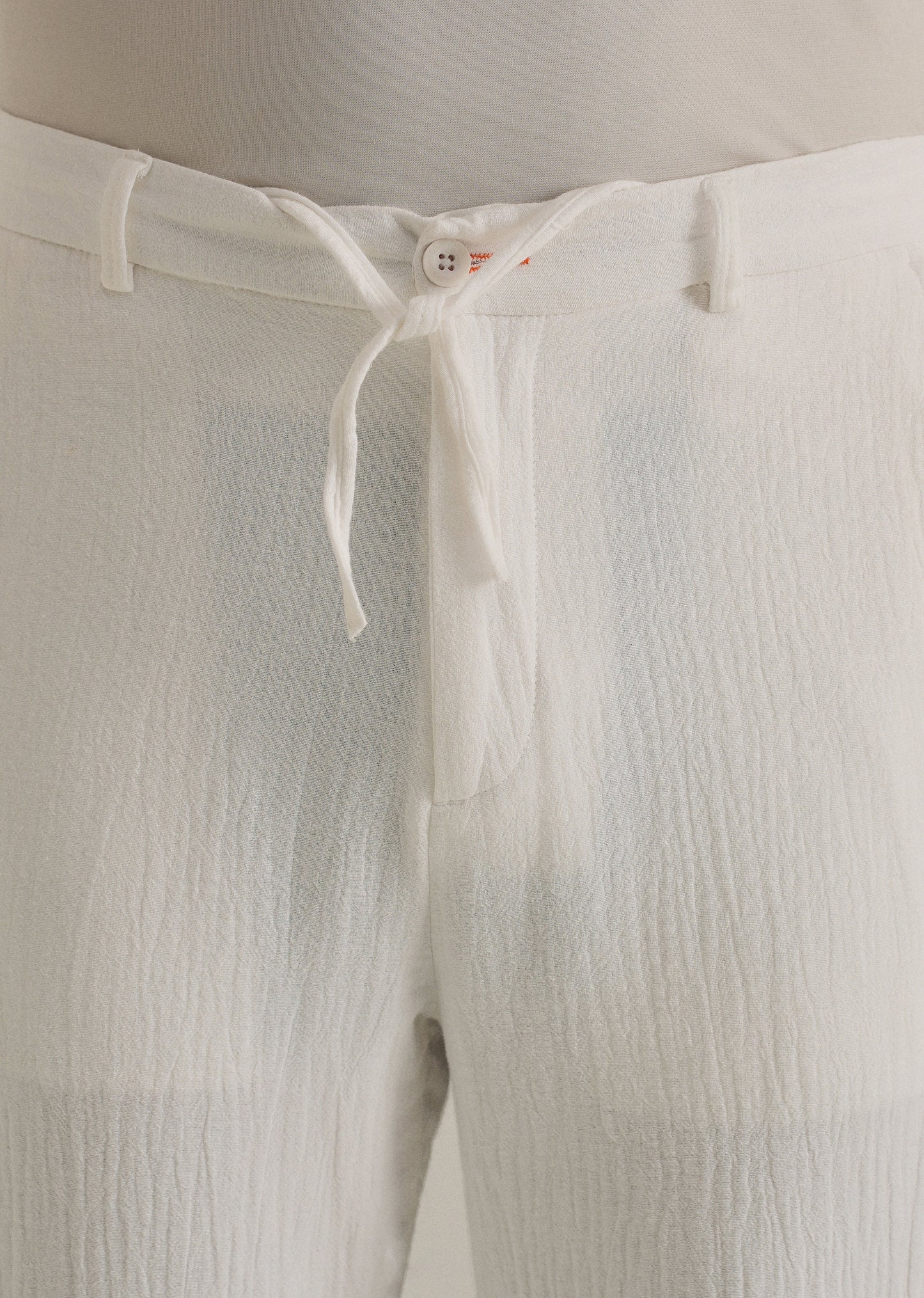 White Crinkled Cotton Trouser