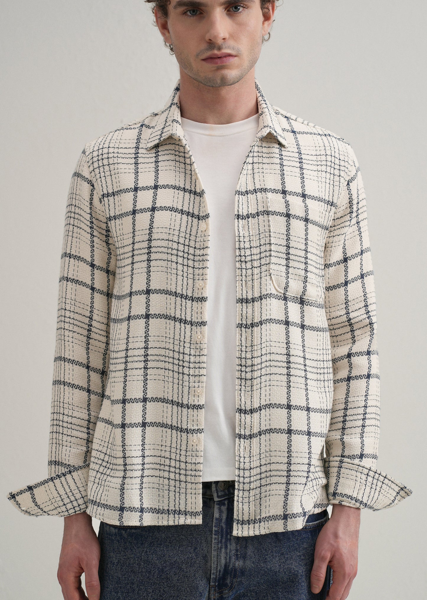 White Dobby Check Shirt