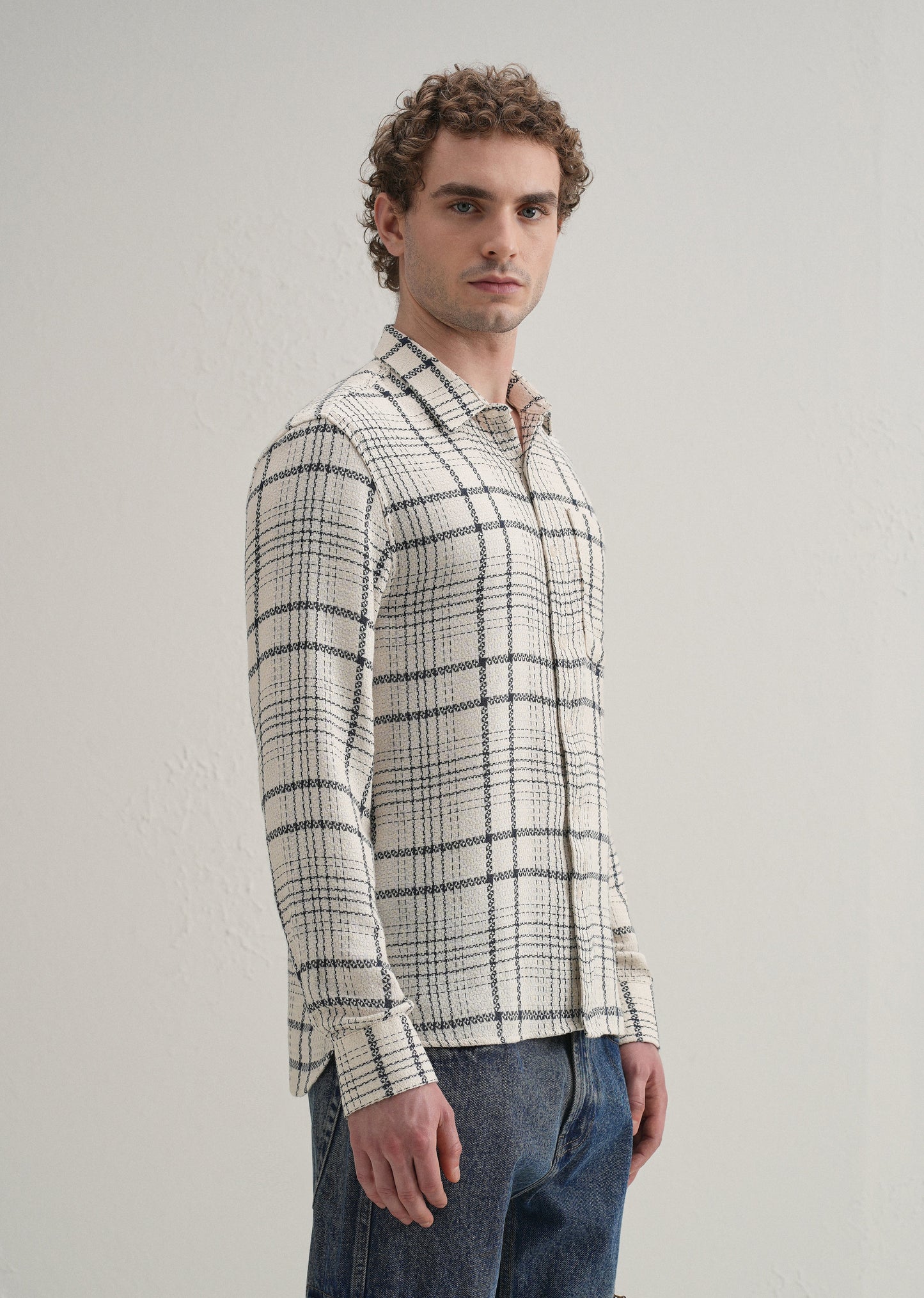 White Dobby Check Shirt