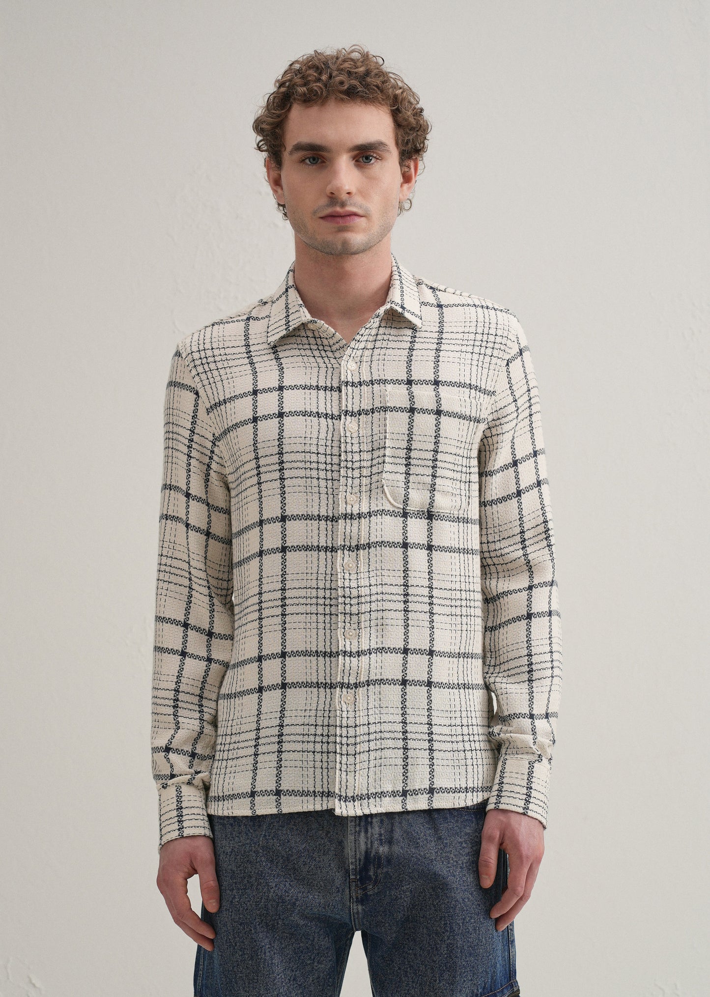 White Dobby Check Shirt