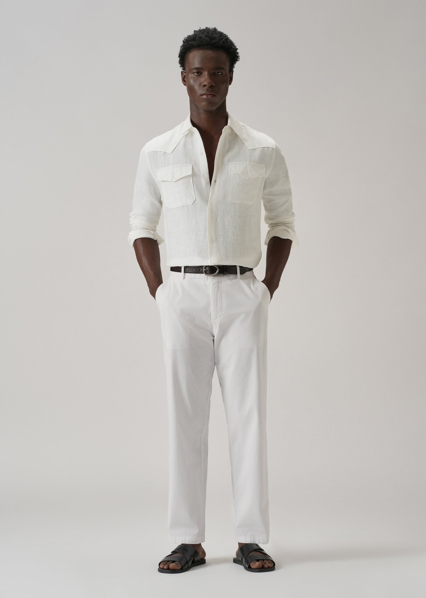 White Double Pocket 100% Pure Irish Linen Shirt