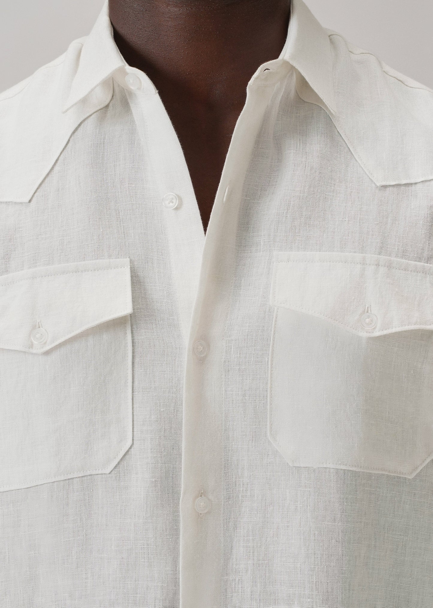 White Double Pocket 100% Pure Irish Linen Shirt