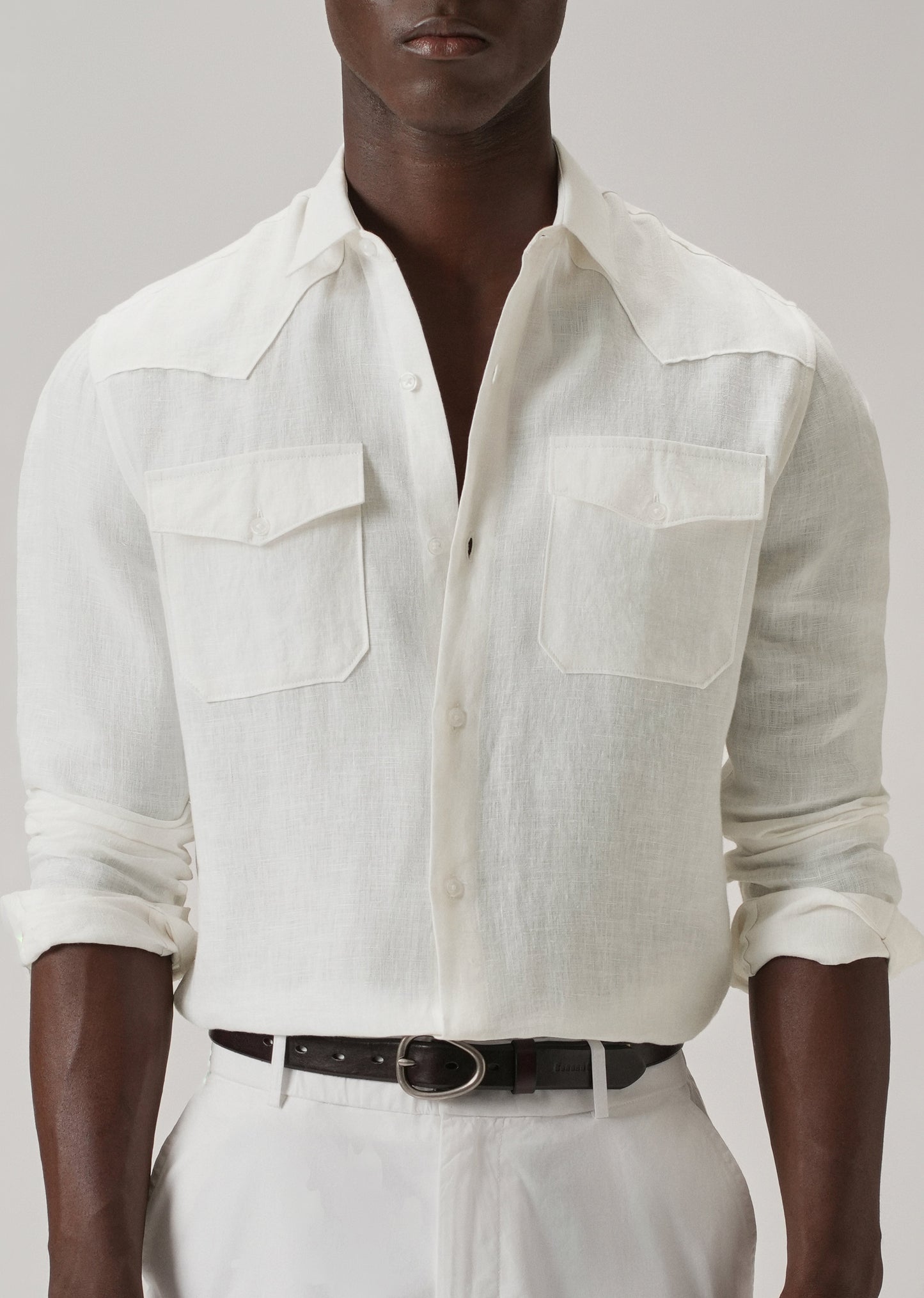 White Double Pocket 100% Pure Irish Linen Shirt