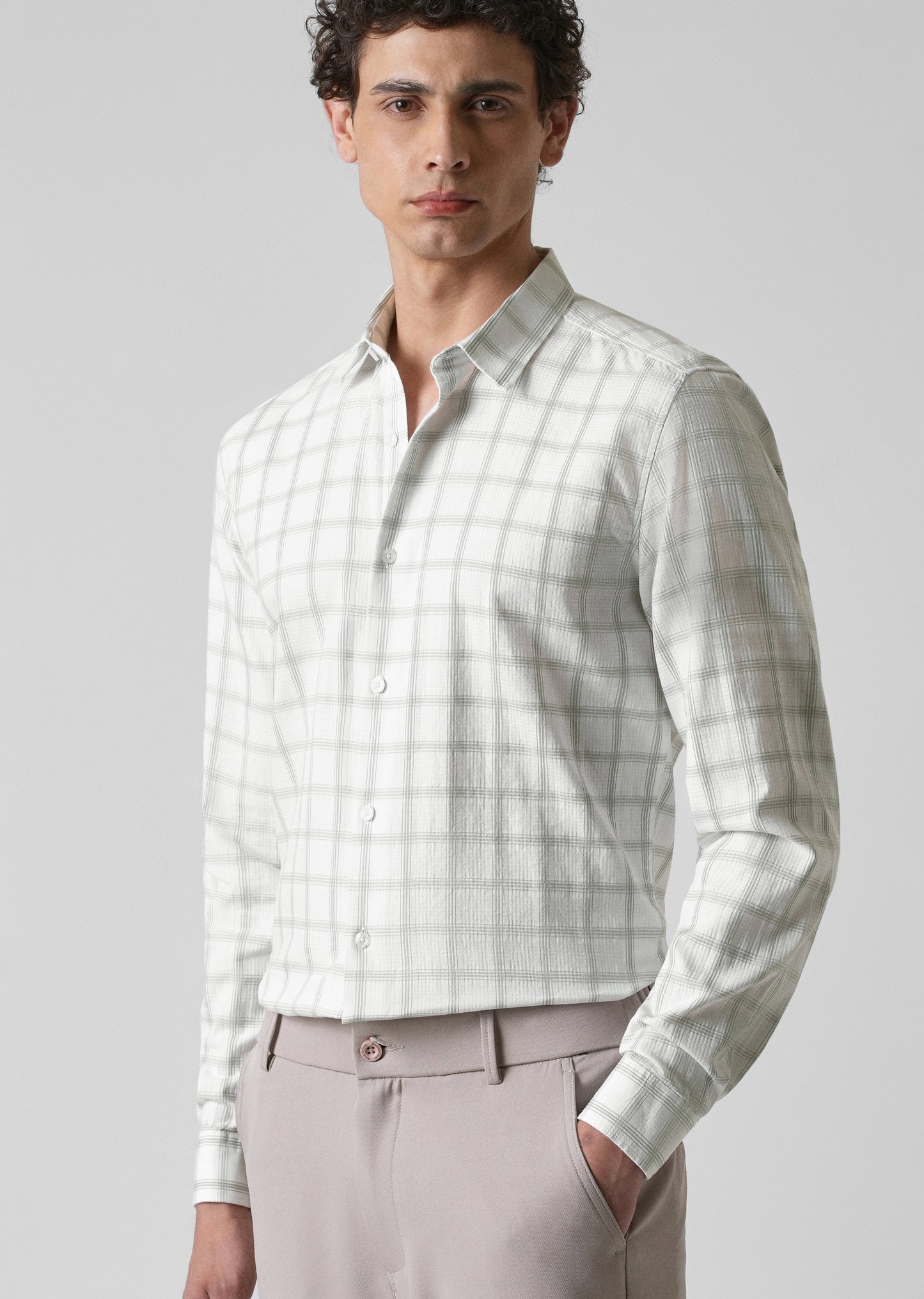 White Cotton Check Shirt