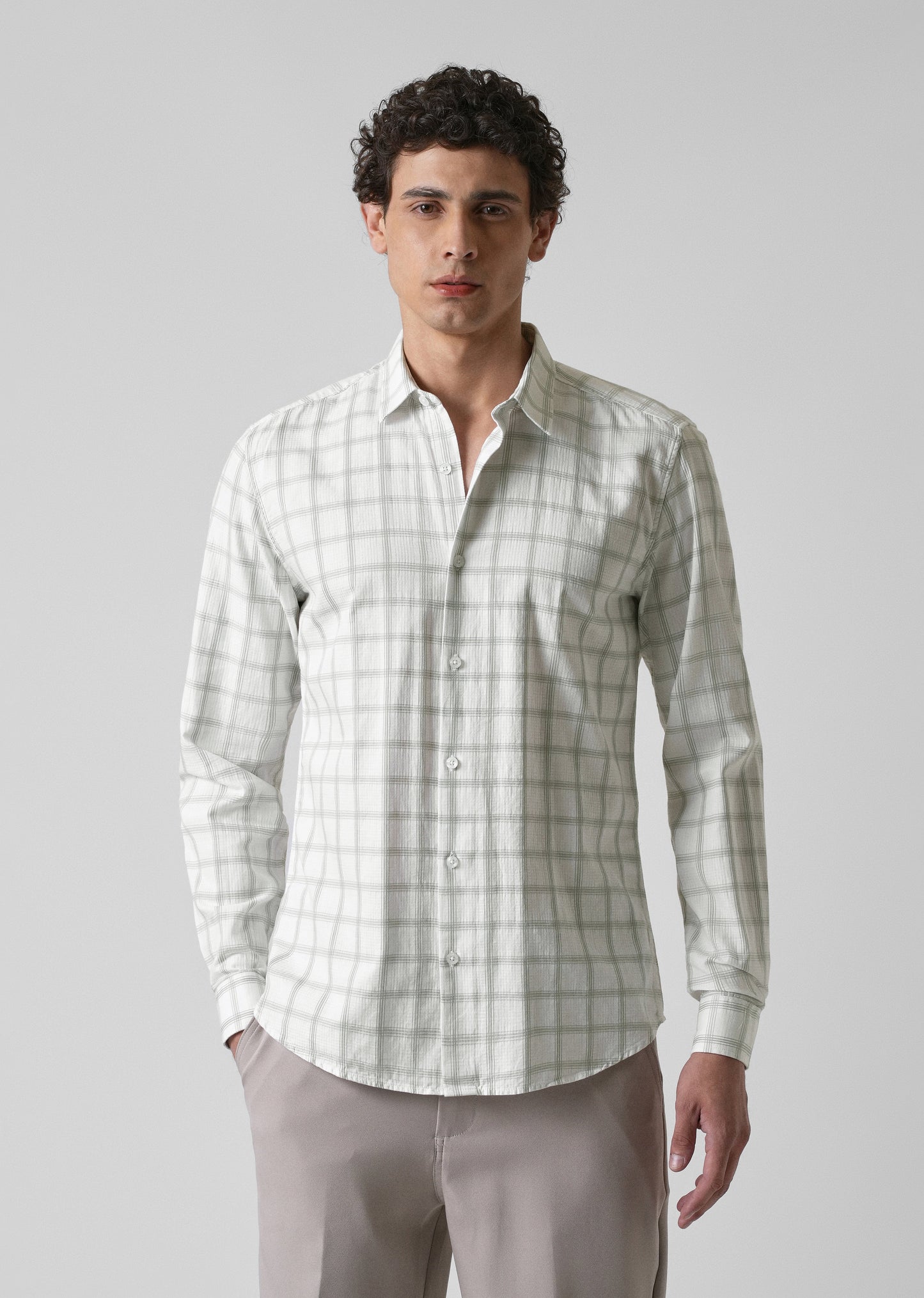 White Cotton Check Shirt