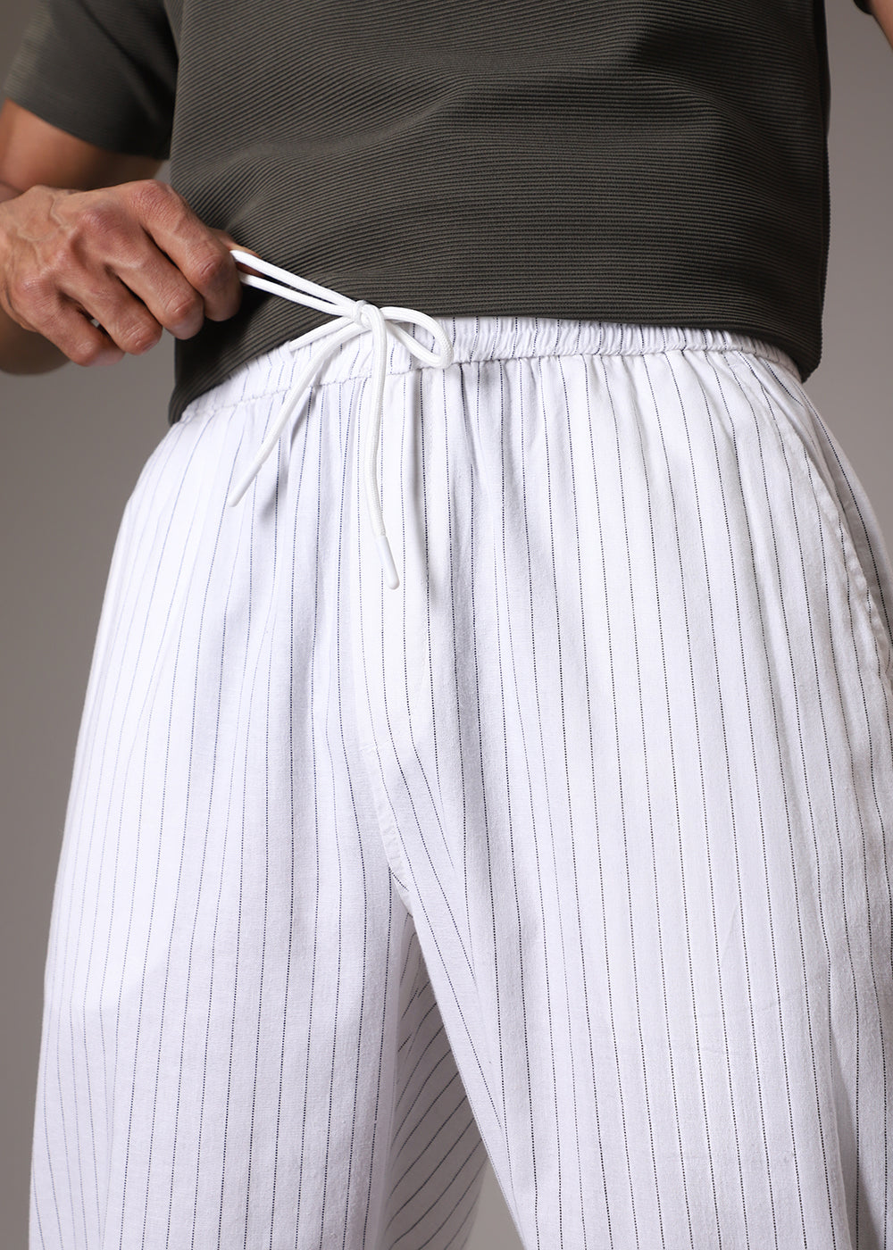 White Pin Cotton Linen Pant
