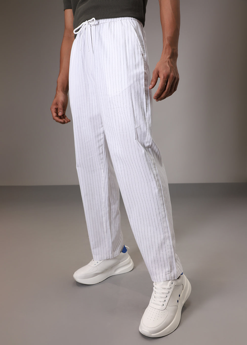 White Pin Cotton Linen Pant