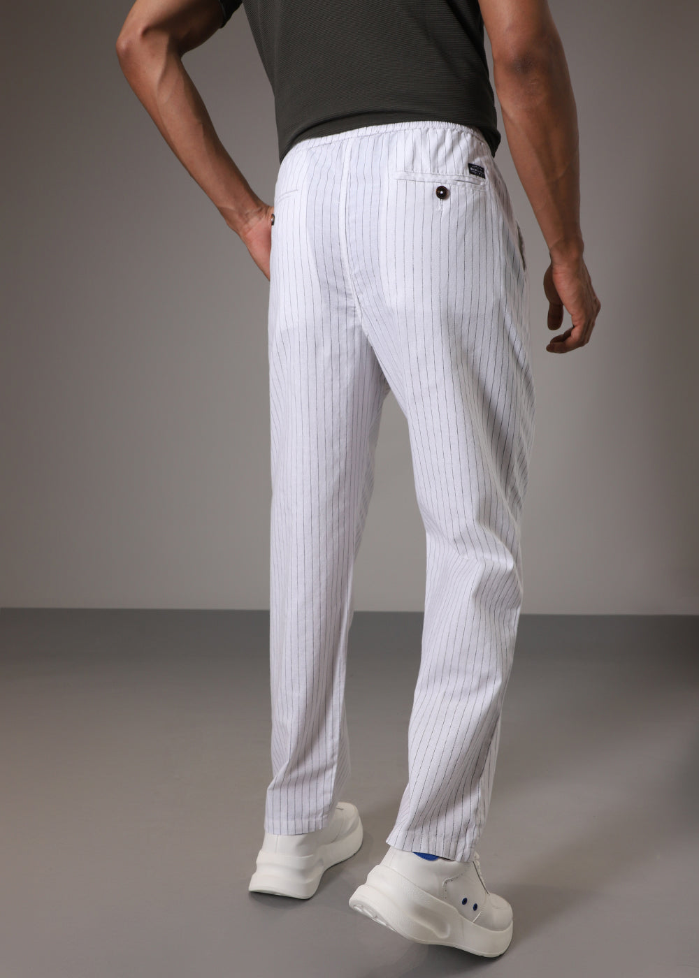 White Pin Cotton Linen Pant