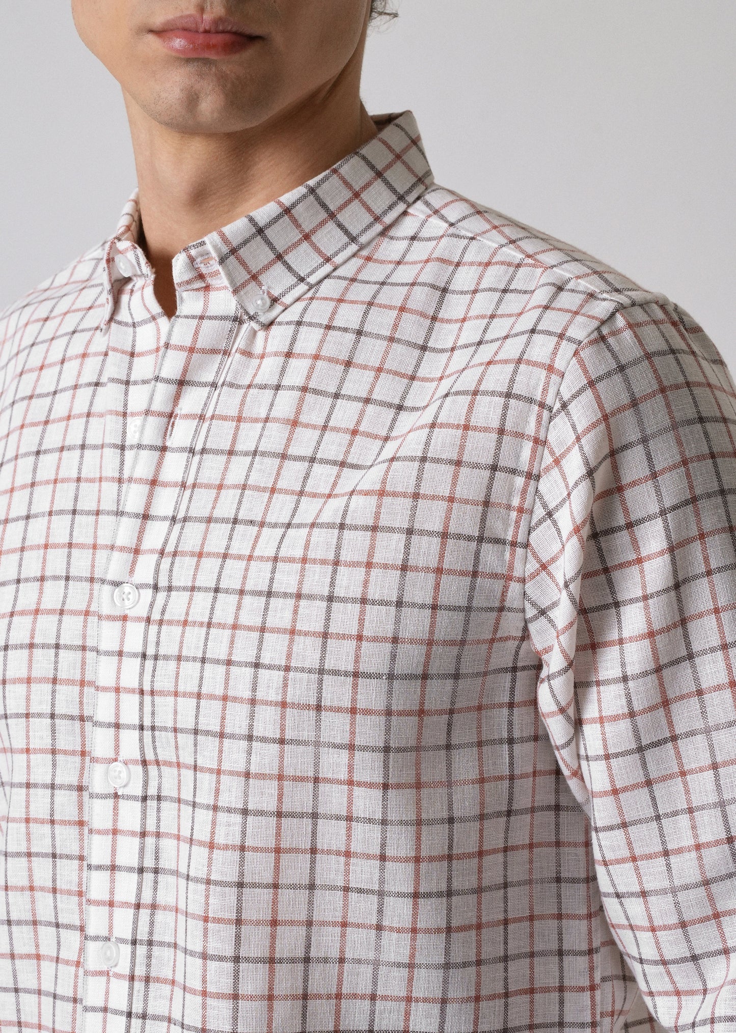 White Red Blended Cotton Check Shirt