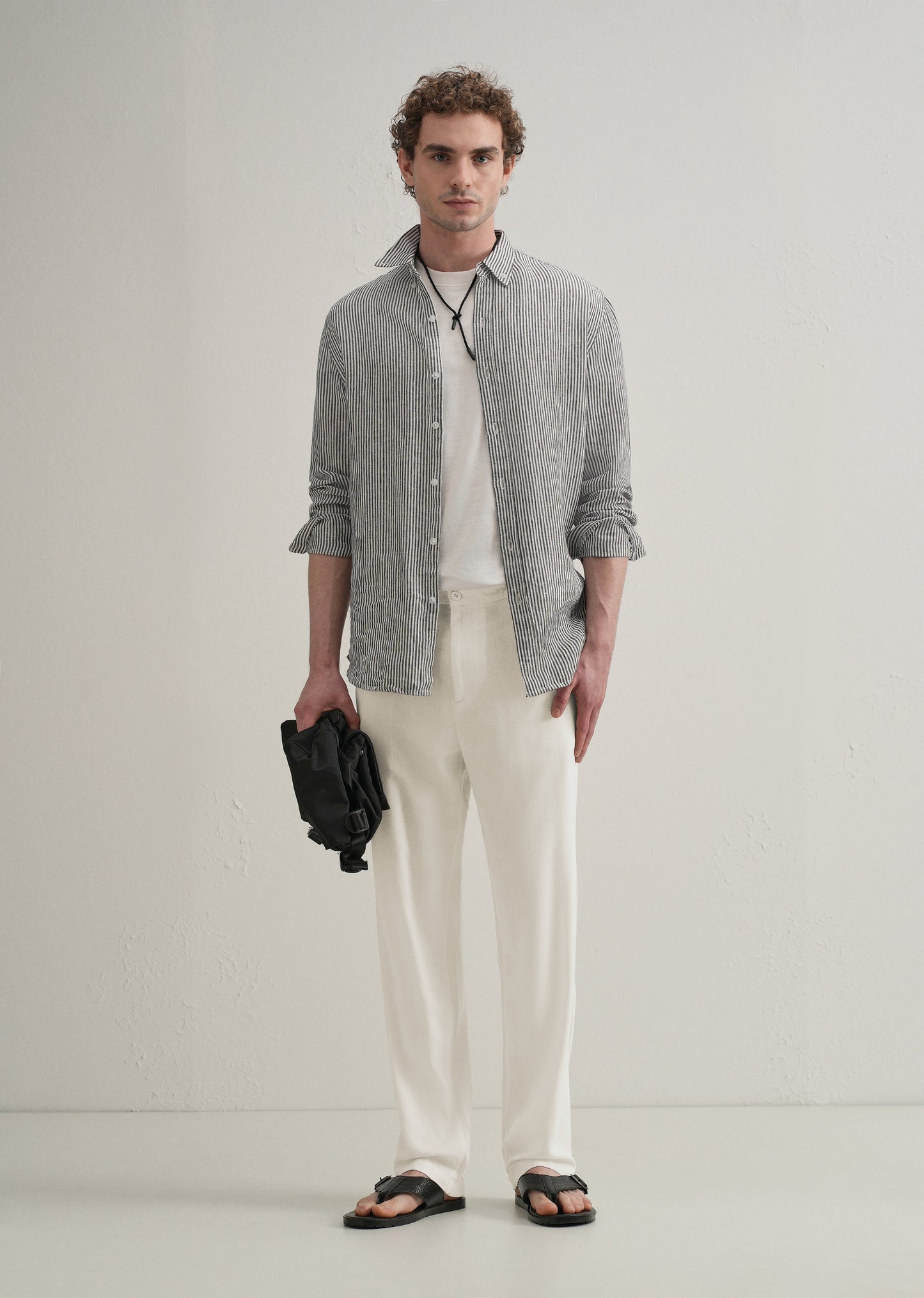 White Relaxed Fit Blended Linen Trouser