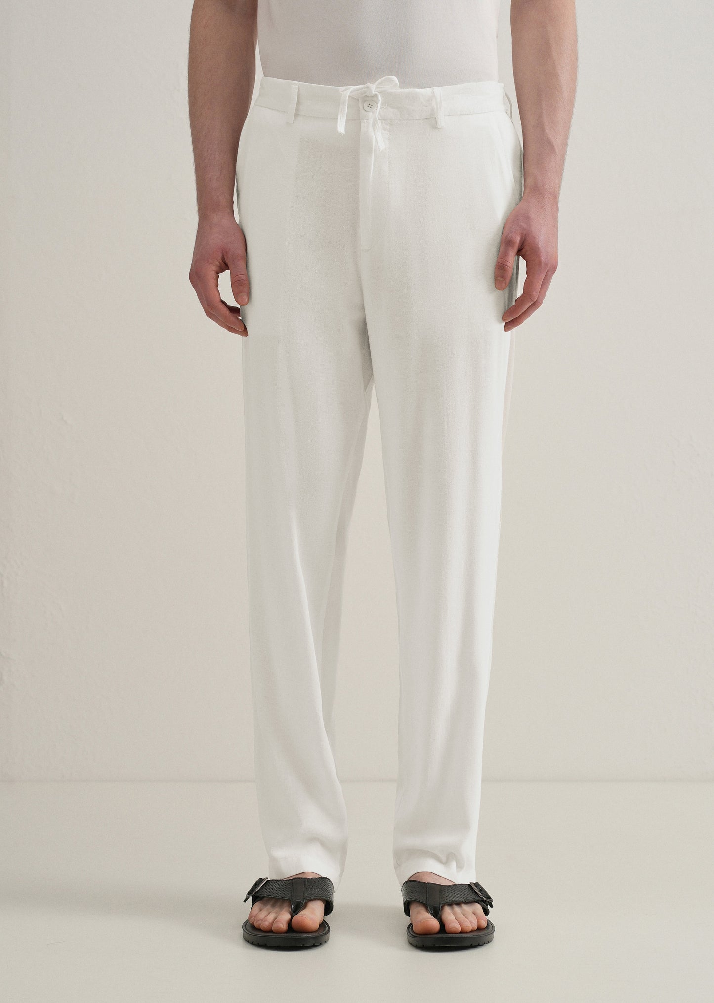 White Relaxed Fit Blended Linen Trouser