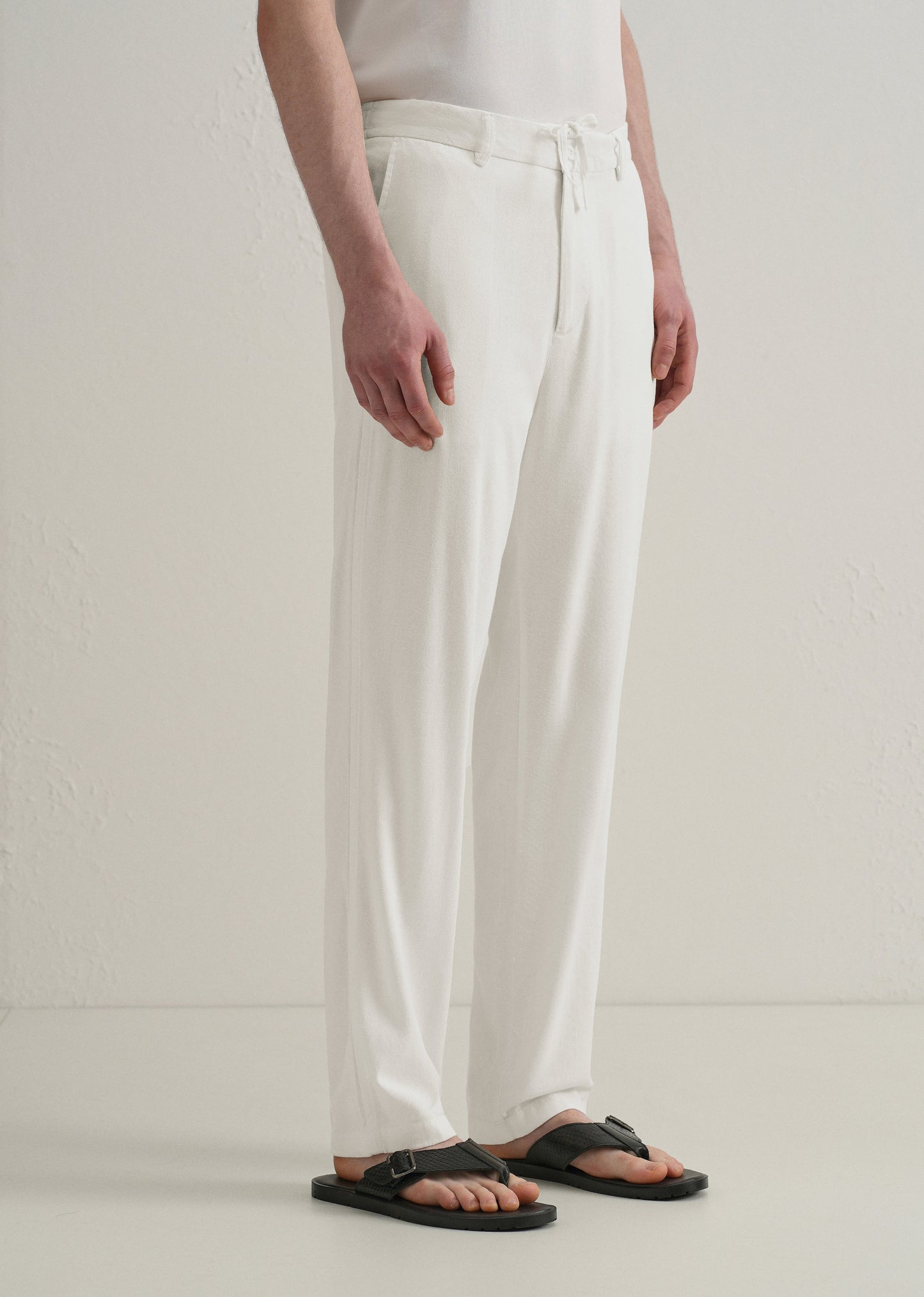 White Relaxed Fit Blended Linen Trouser