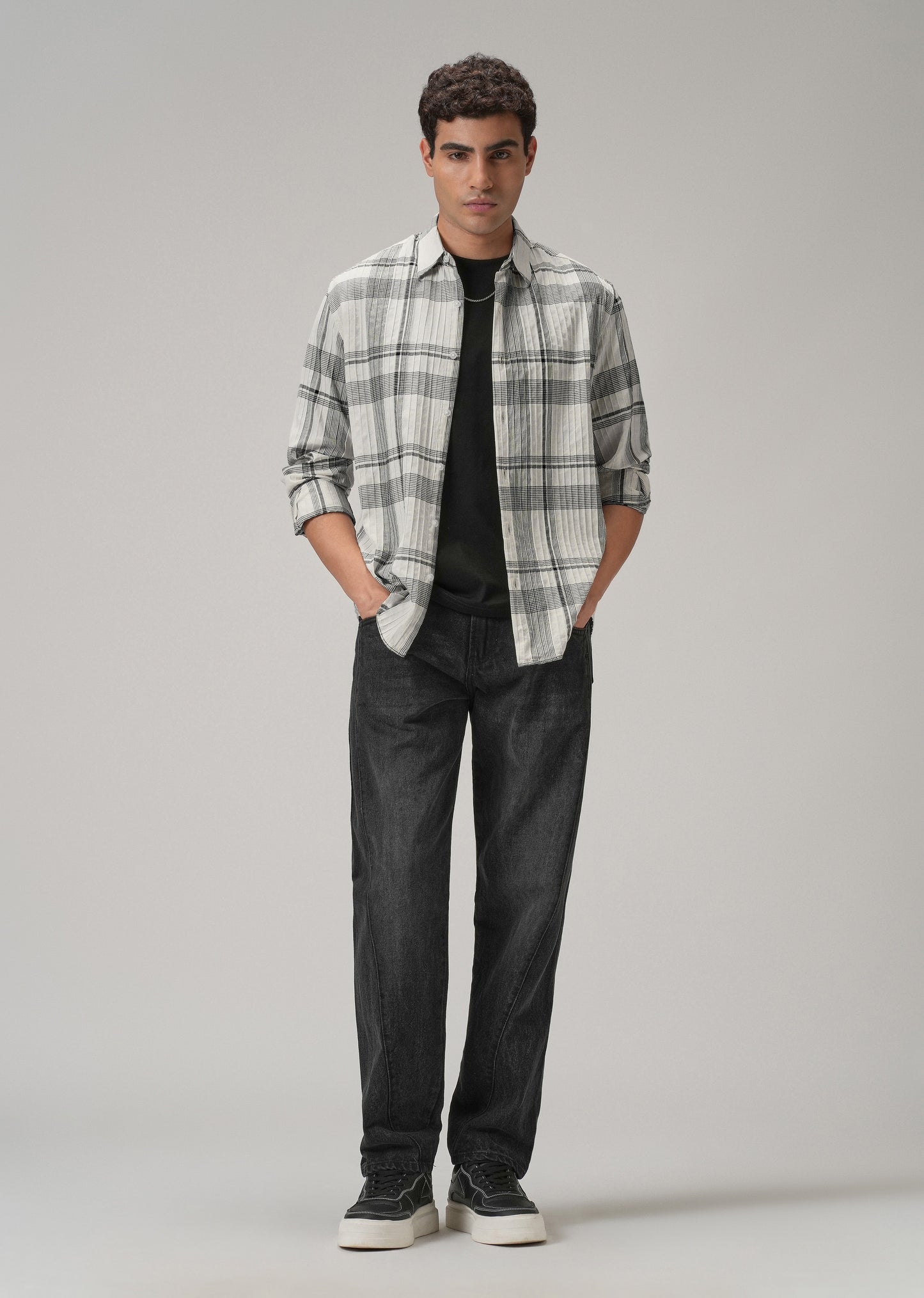 Self Pleat White Check Shirt