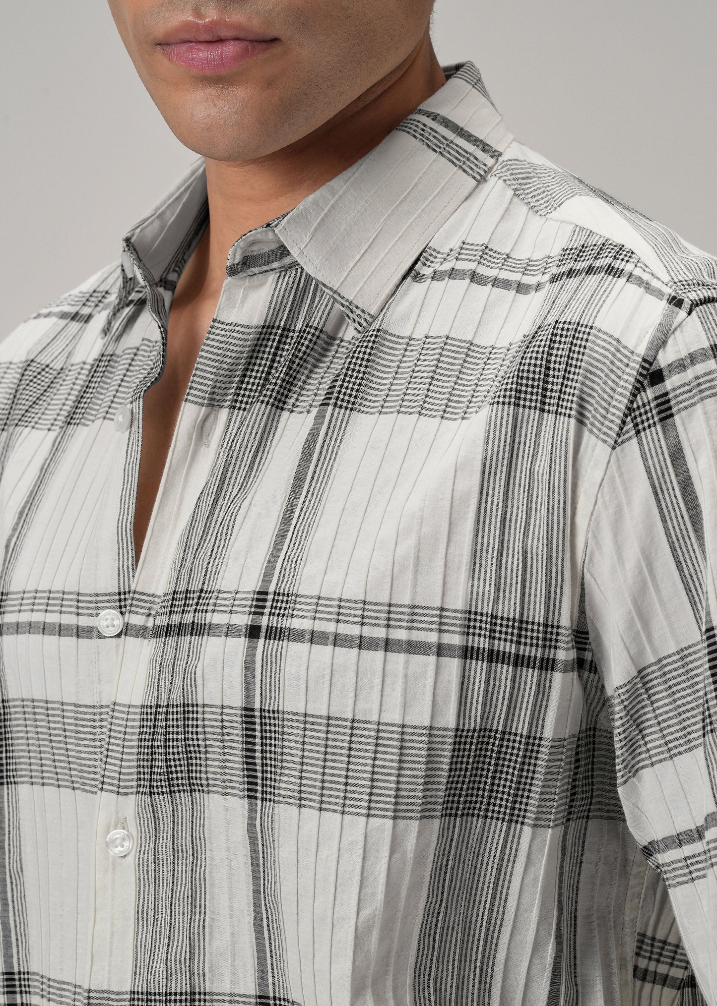 Self Pleat White Check Shirt