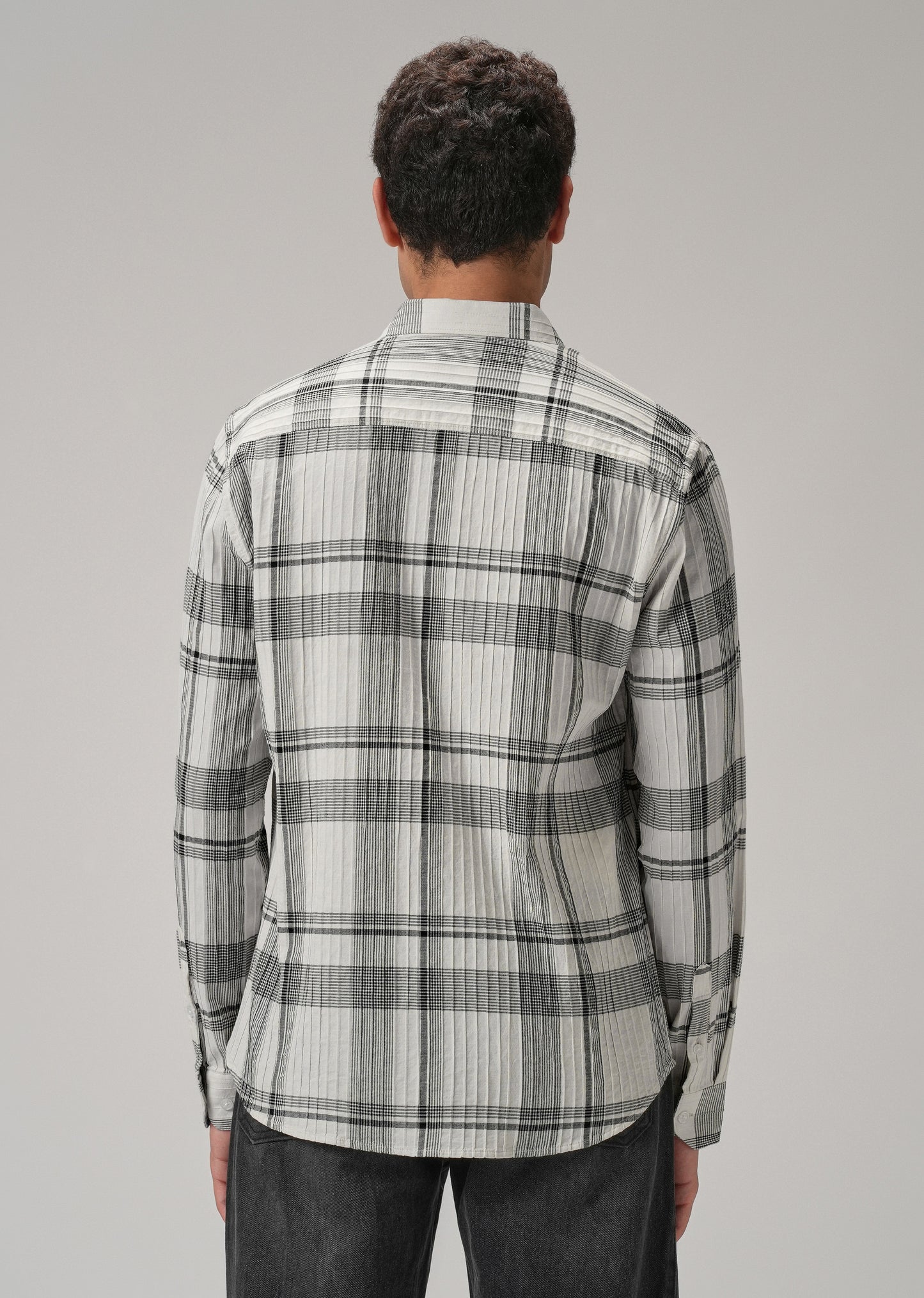 Self Pleat White Check Shirt
