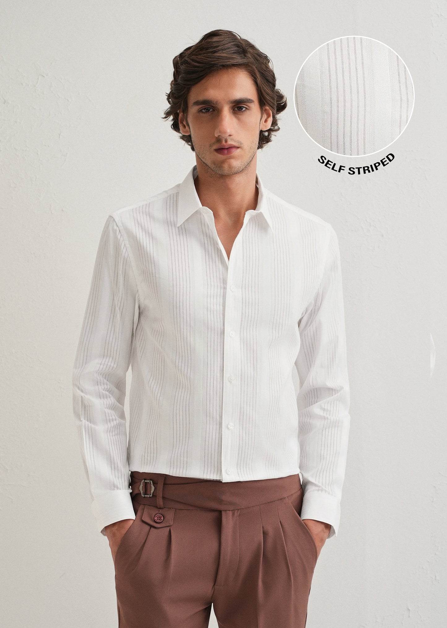 White Self Striped Shirt