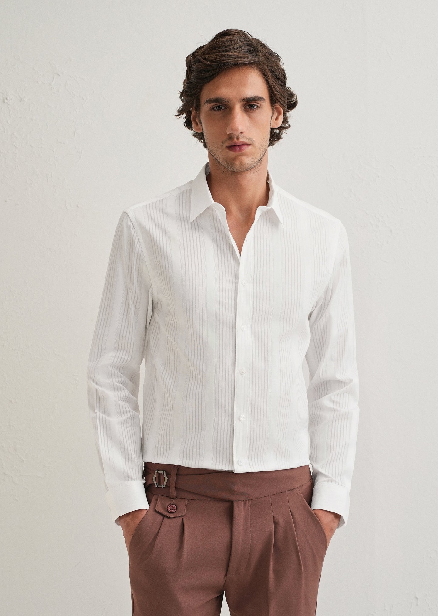 White Self Striped Shirt