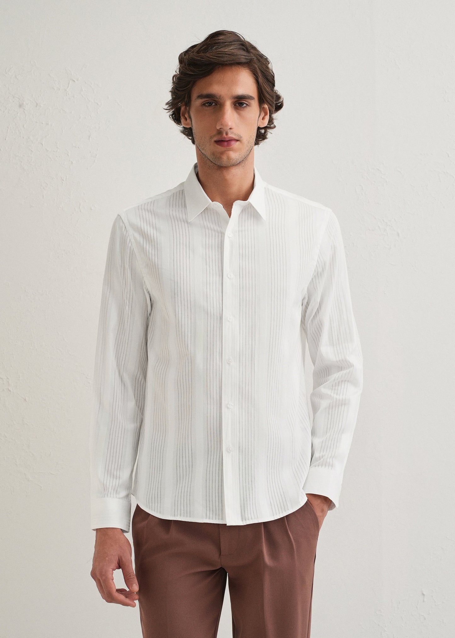 White Self Striped Shirt