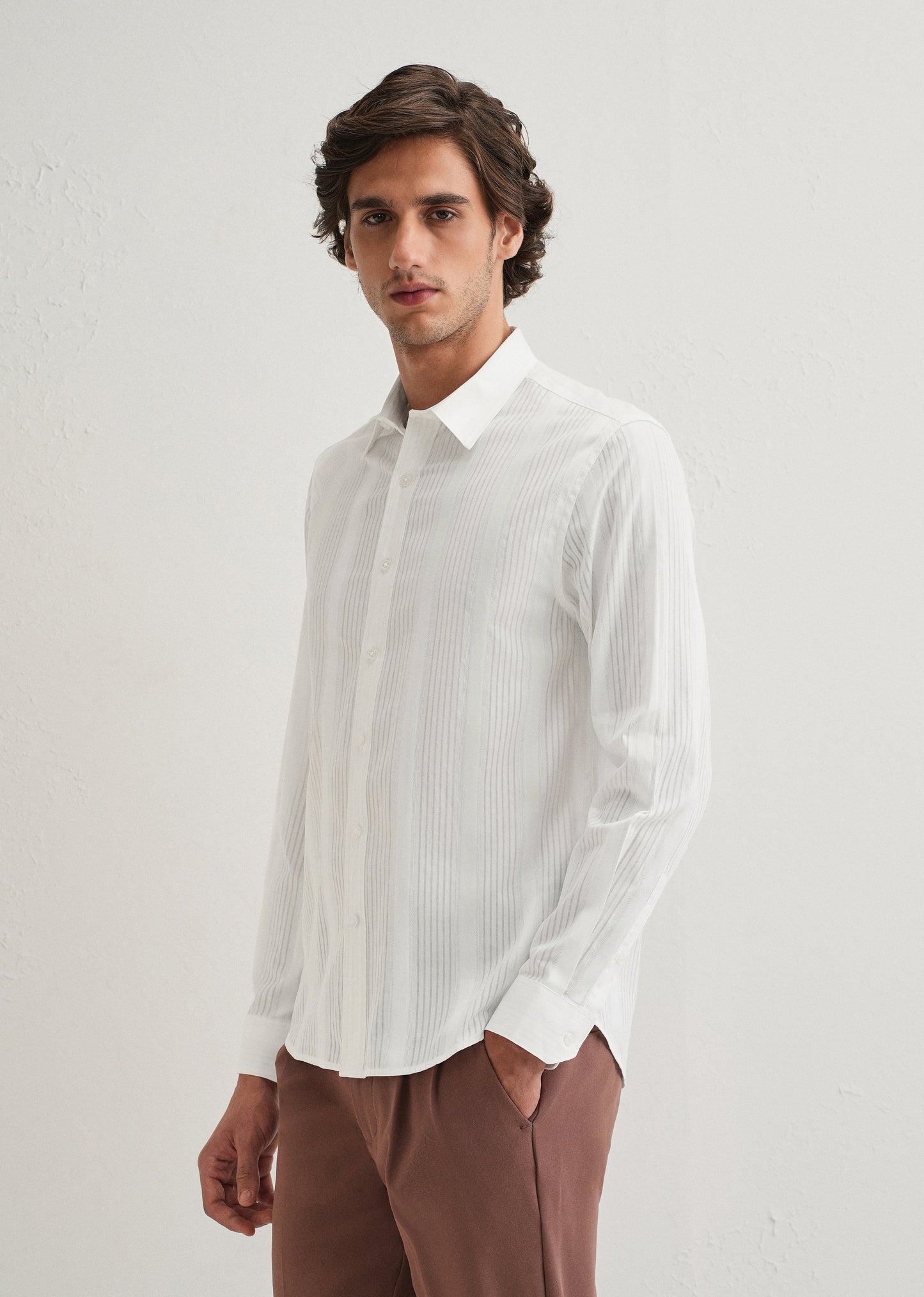White Self Striped Shirt