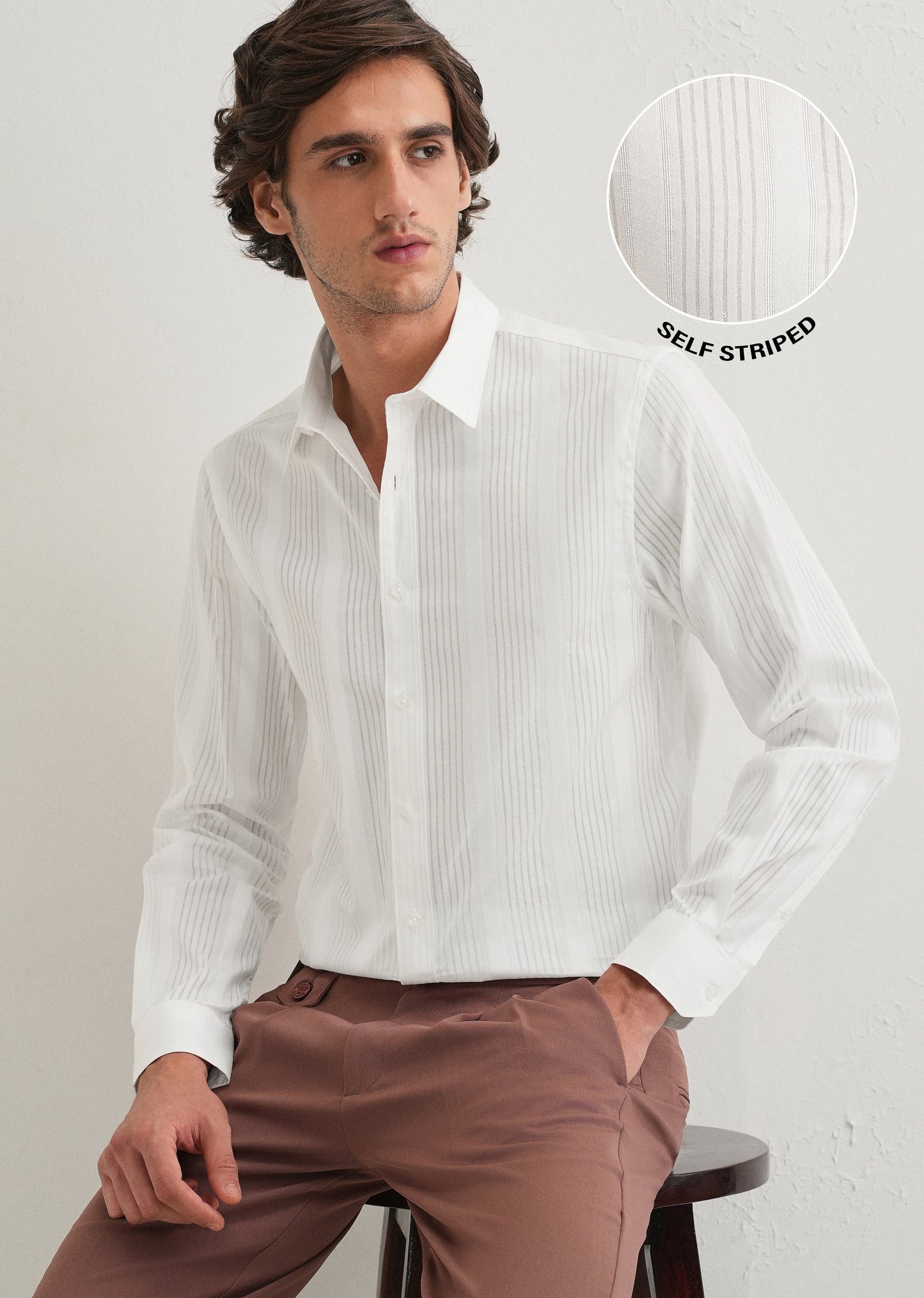 White Self Striped Shirt