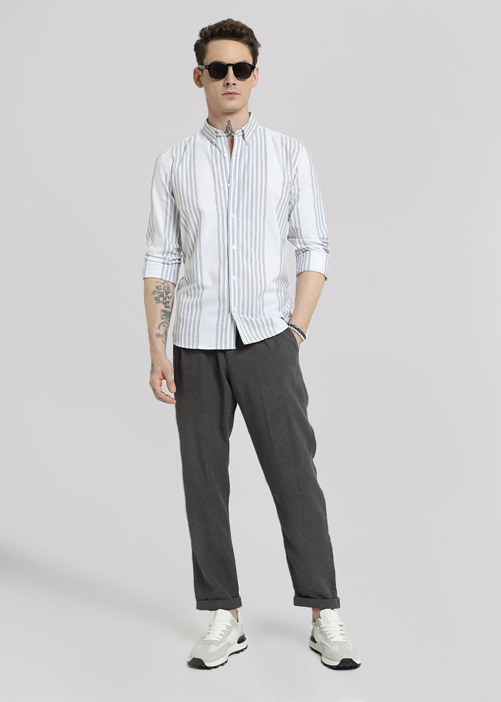 White Oxford Stripe Cotton Shirt