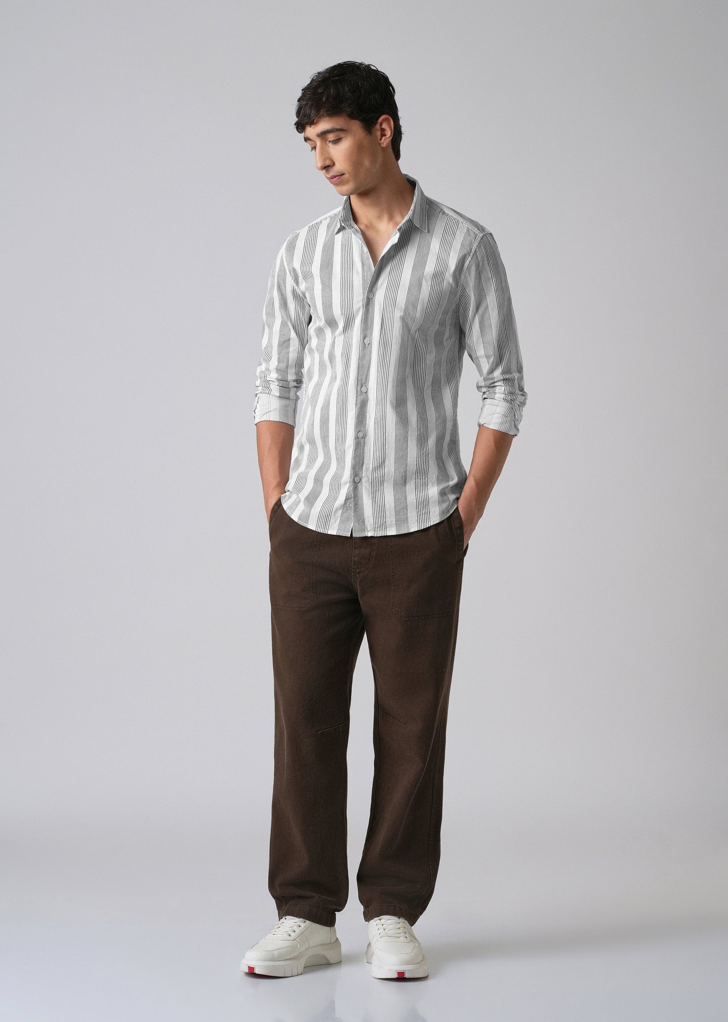 White Vertical Pin Stripe Cotton/Linen Shirt