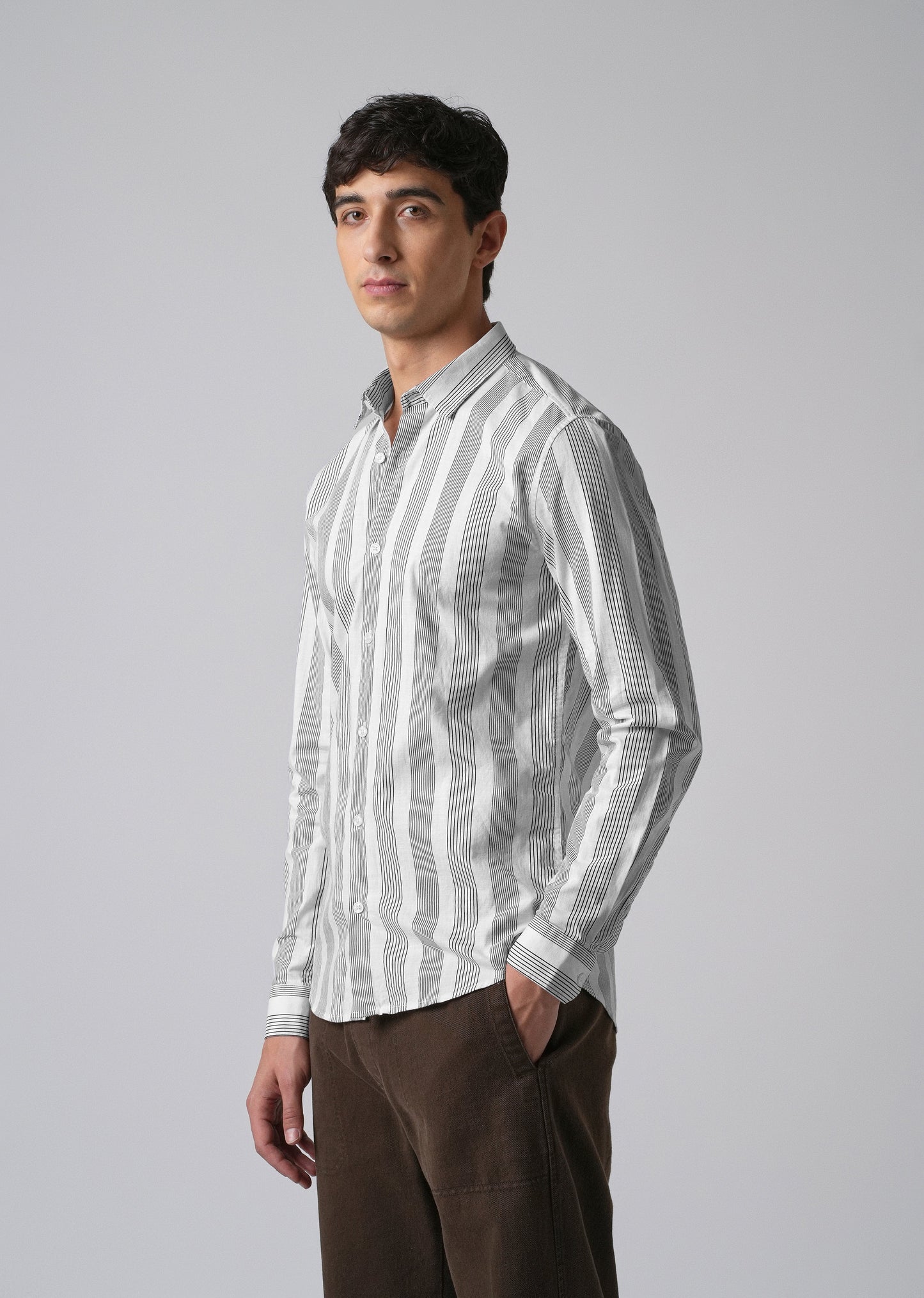 White Vertical Pin Stripe Cotton/Linen Shirt