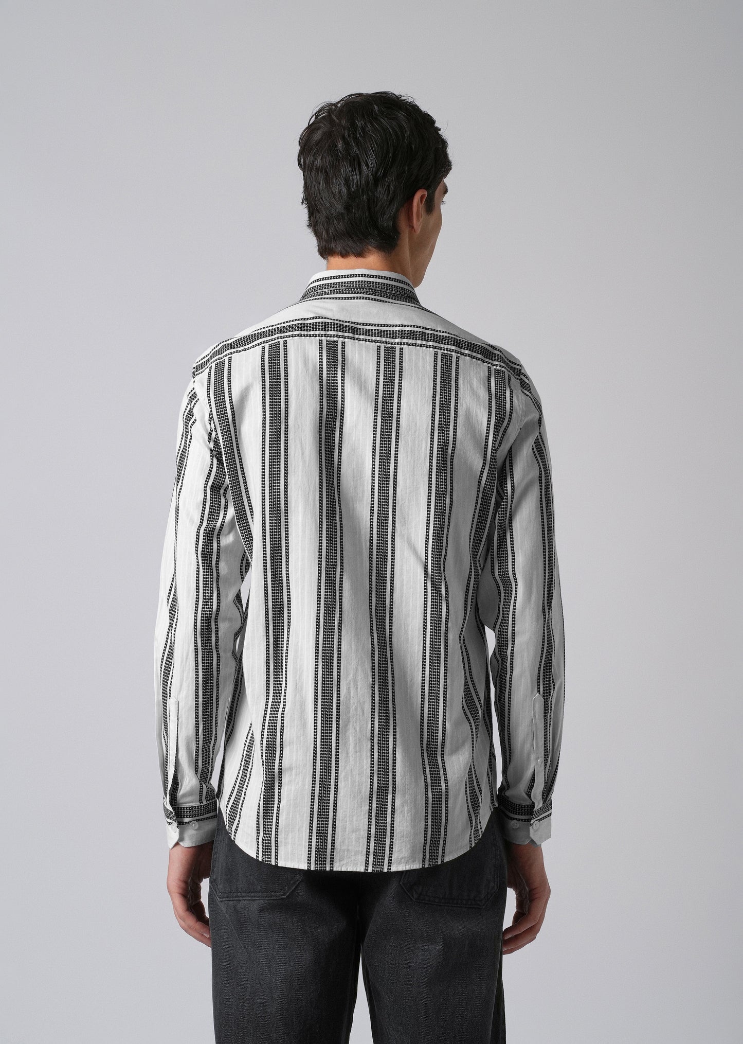 White Vertical Stripe Cotton/Linen Shirt