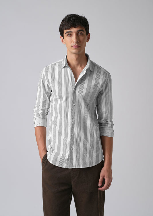 White Vertical Pin Stripe Cotton/Linen Shirt