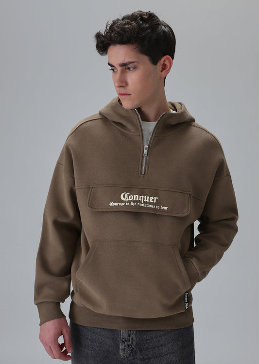 Zipper Style Brown Hoodie