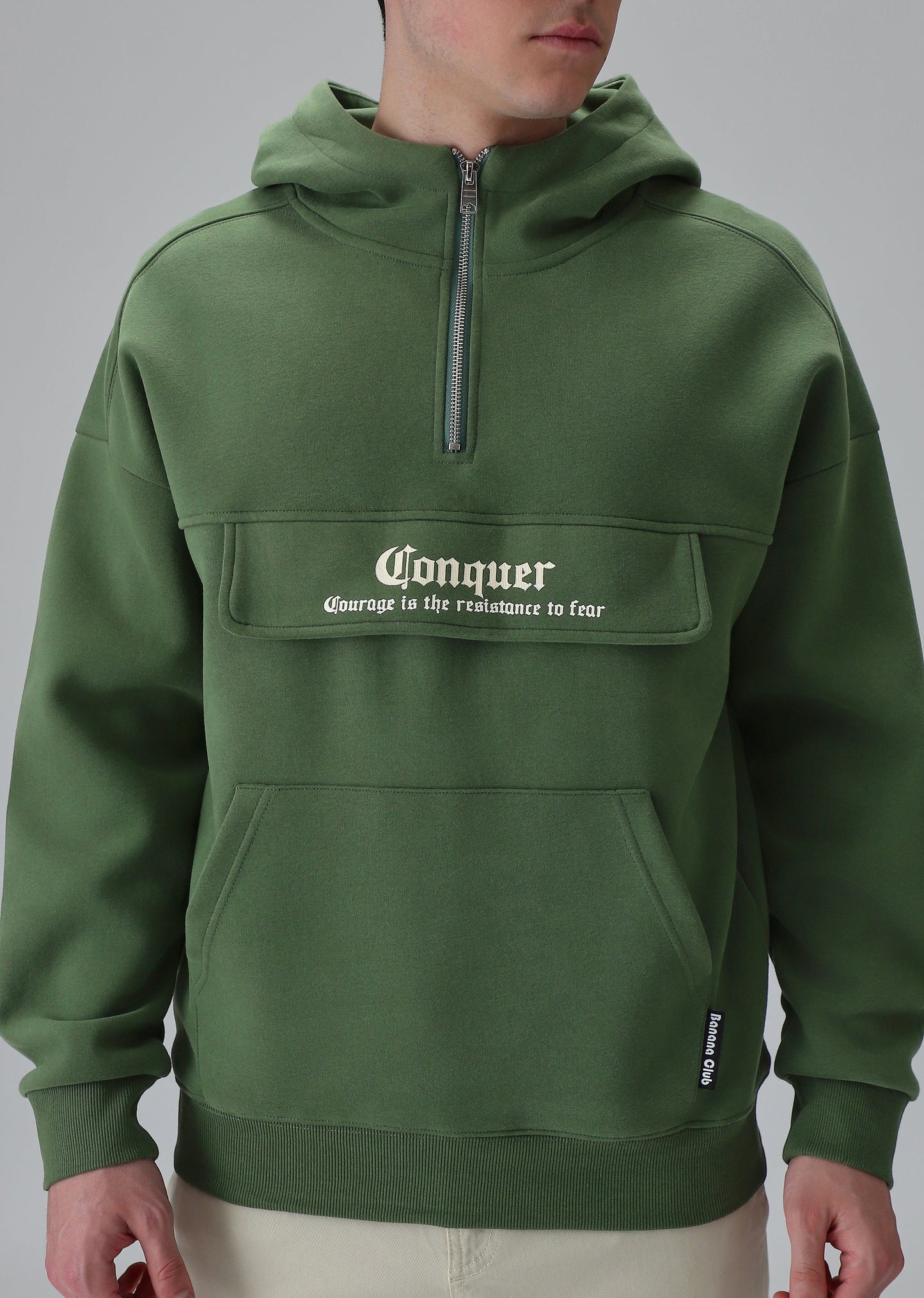 Zipper Style Green Hoodie